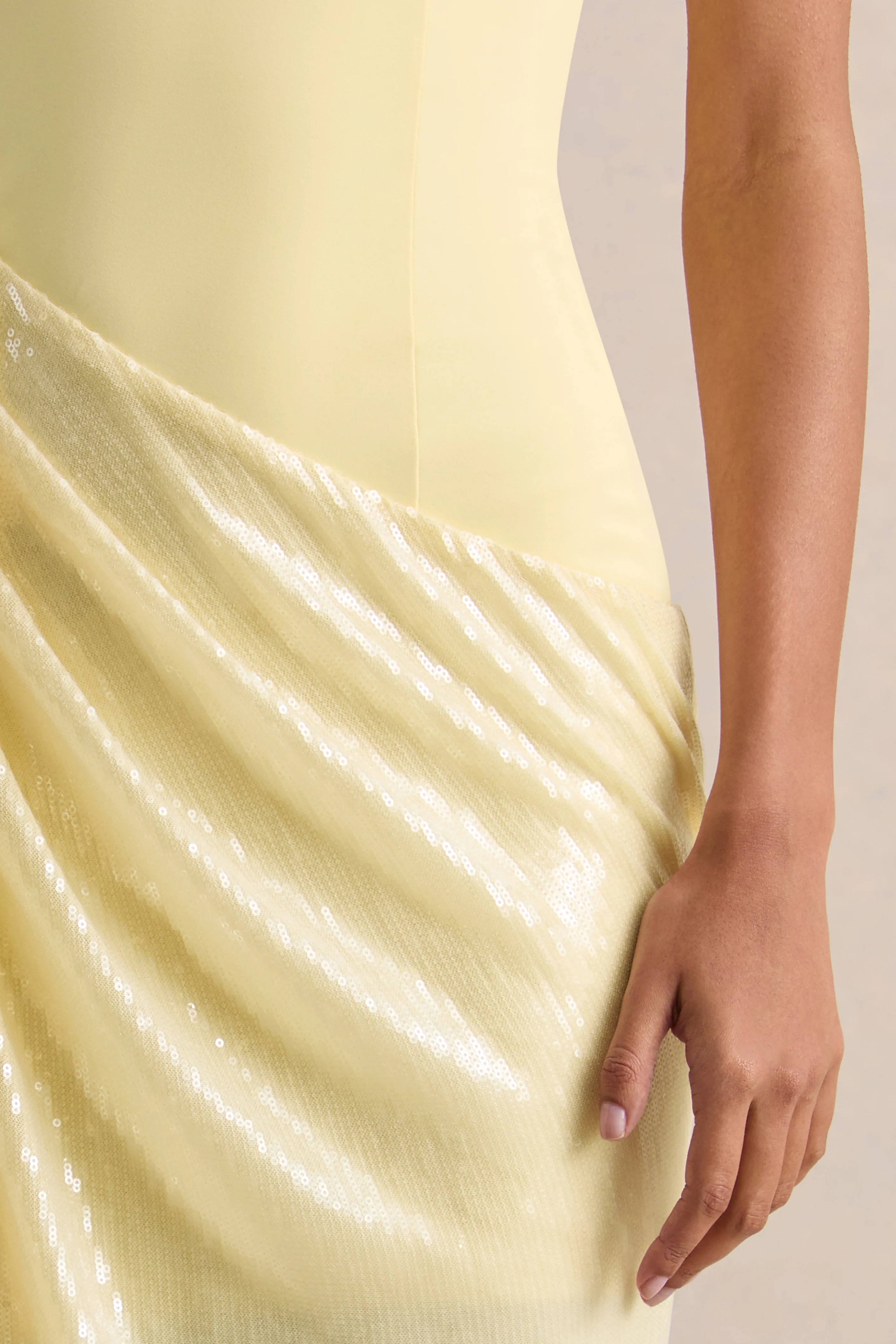 Ada | Lemon Crew-Neck Maxi Dress With Sheer Skirt And Ruffled Detailing - Image 6