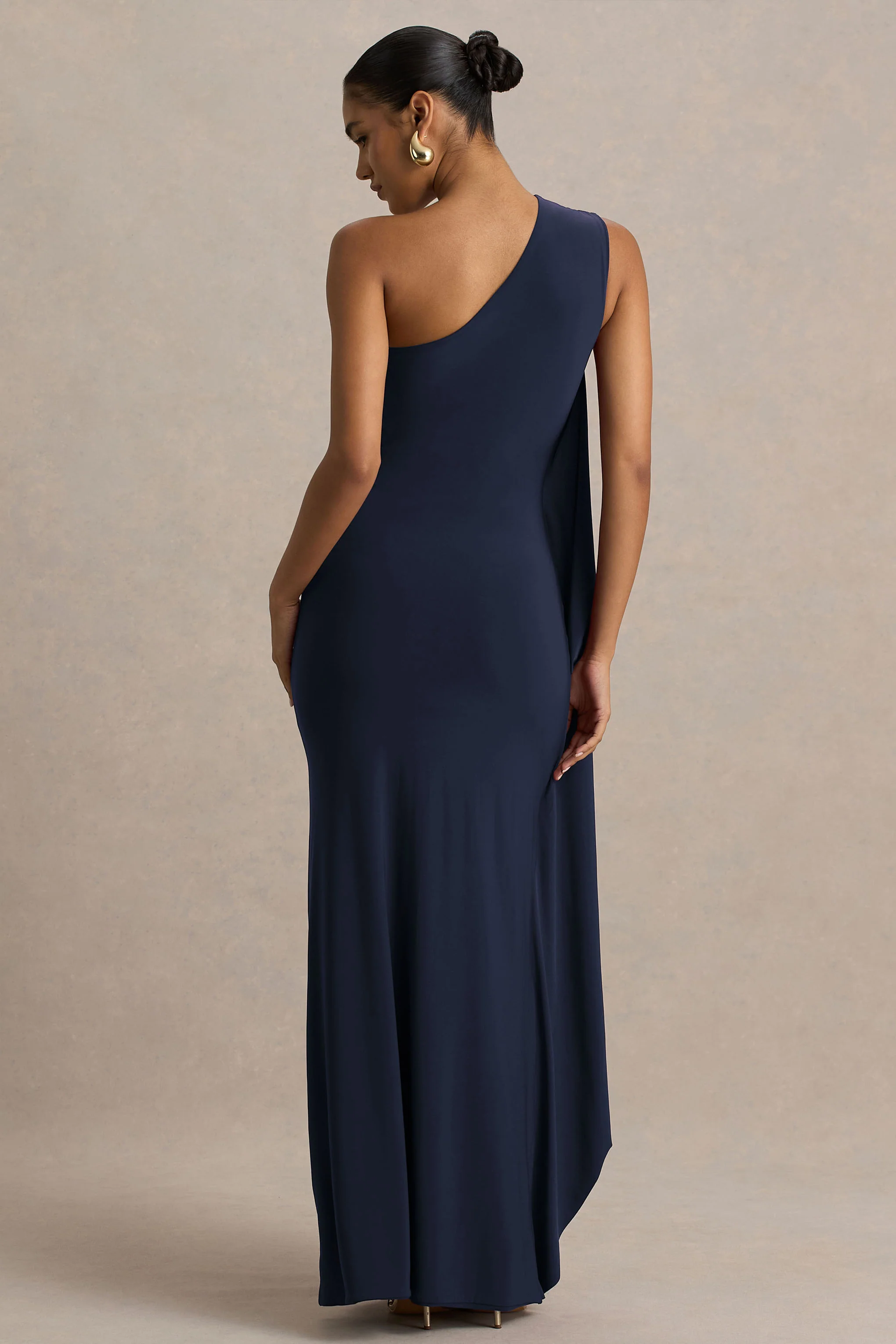 Adelina | Navy One-Shoulder Maxi Dress With Drape - Image 2