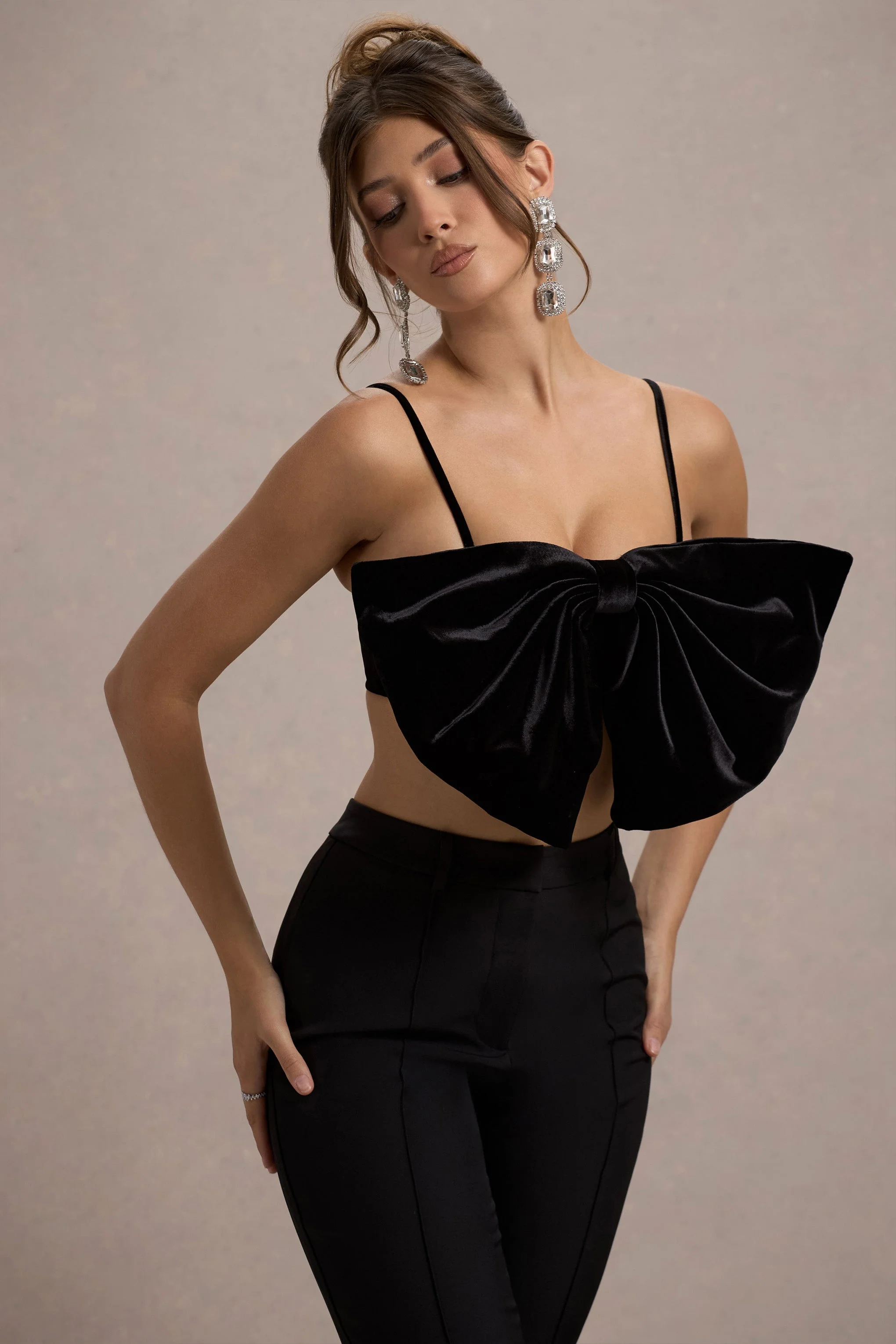 Adya | Black Velvet Strappy Bow Crop Top - Image 4