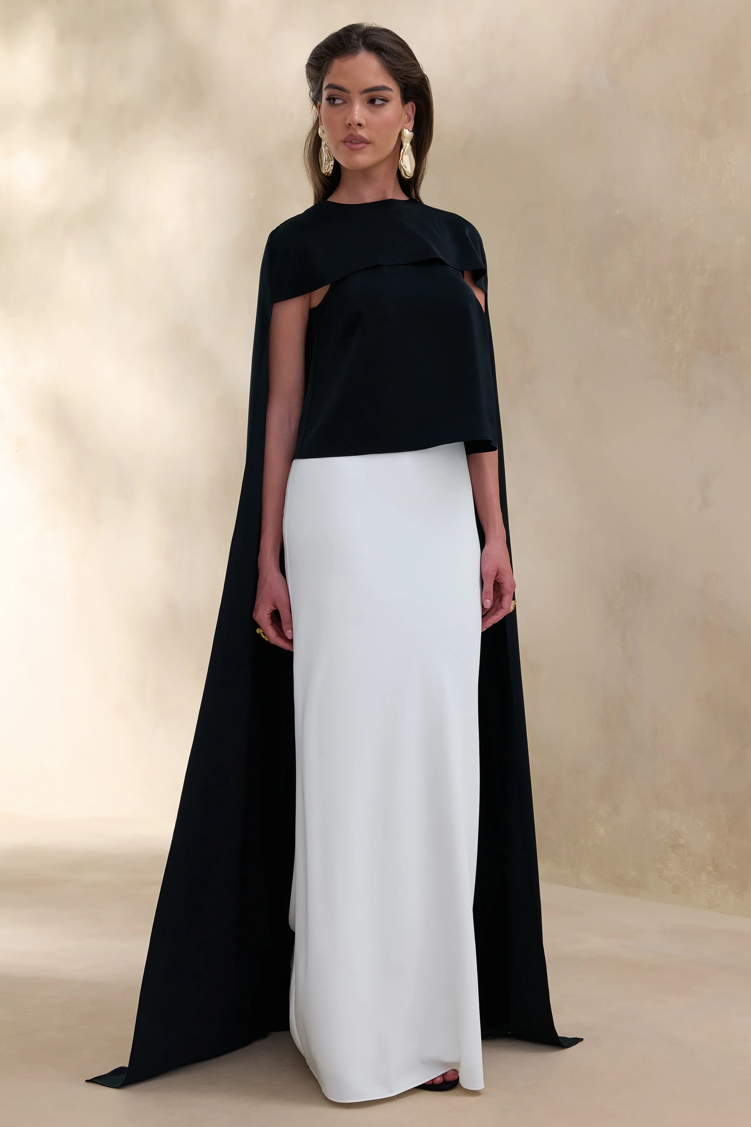Aetheria | Black Satin High-Neck Top With Cape - Image 6