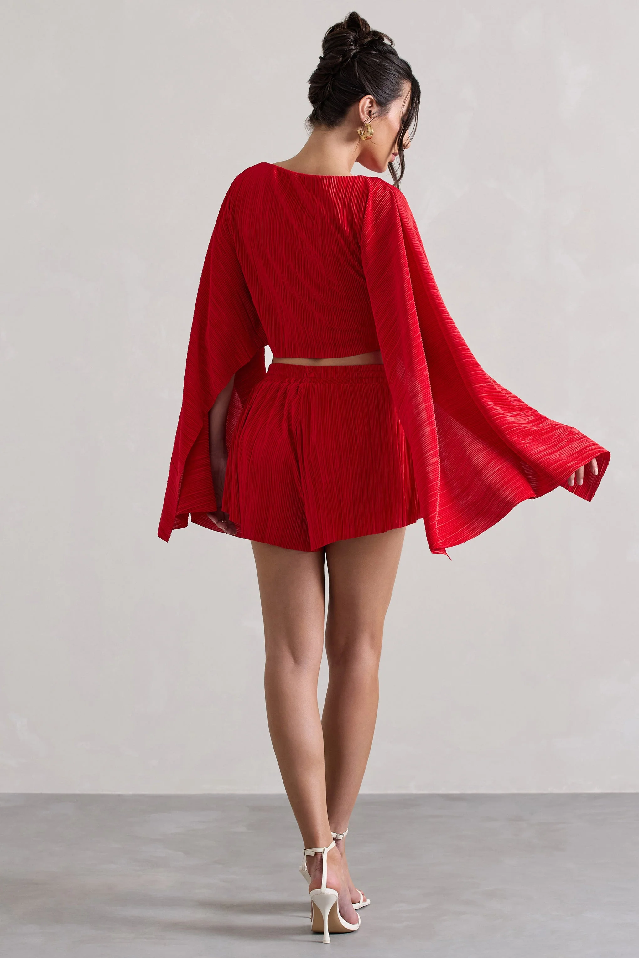 Aflame | Red Plisse Tie Waist Shorts - Image 2