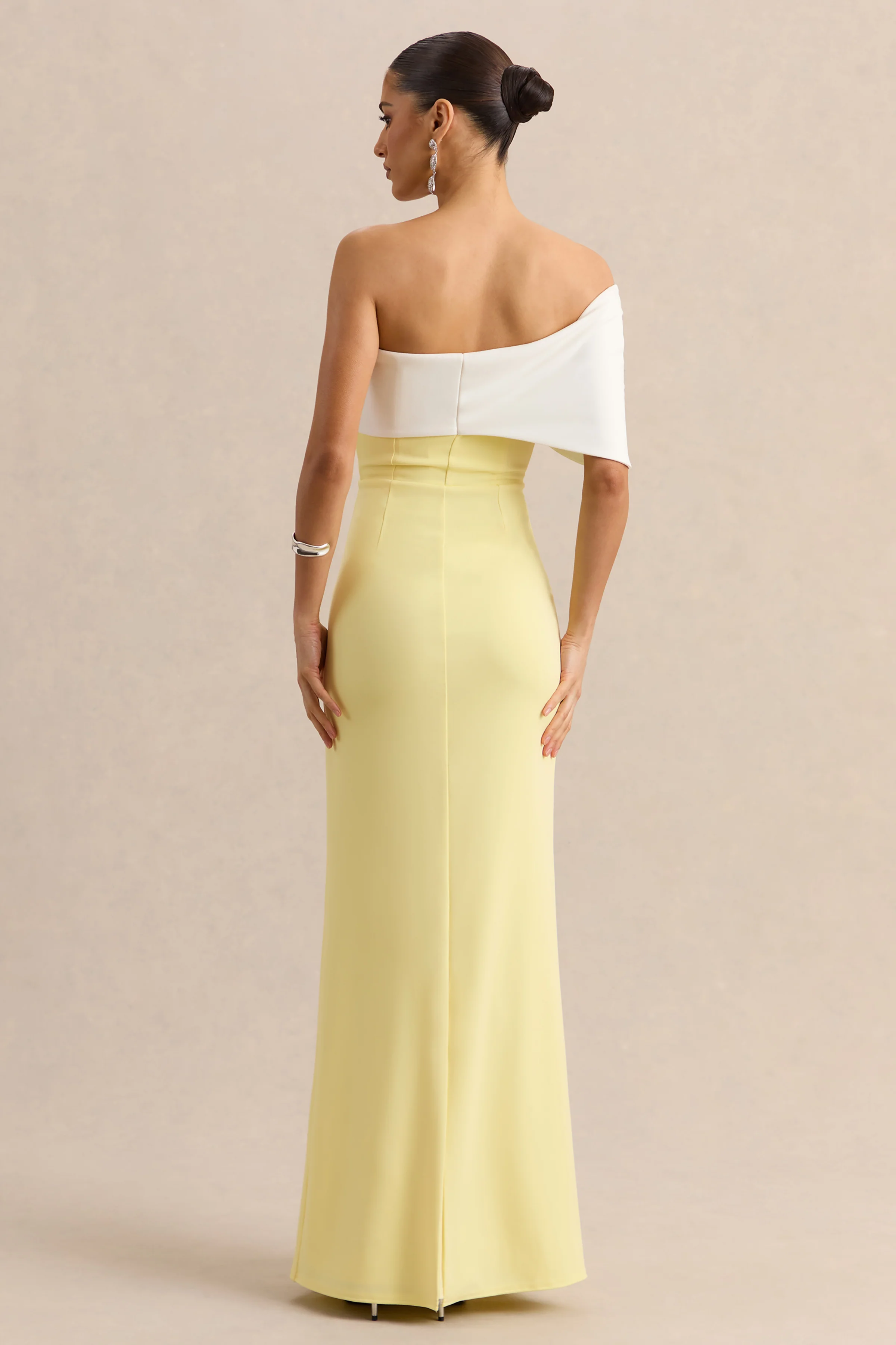 Agatha | Lemon & White Bow Bardot-Neck Maxi Dress - Image 2