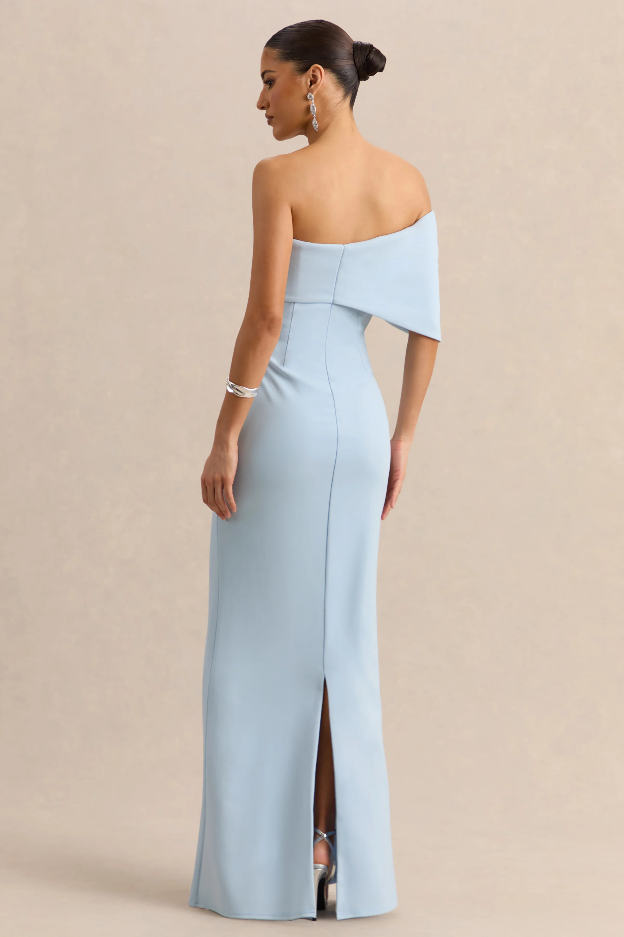 Agatha | Powder Blue Bow Bardot-Neck Maxi Dress - Image 2