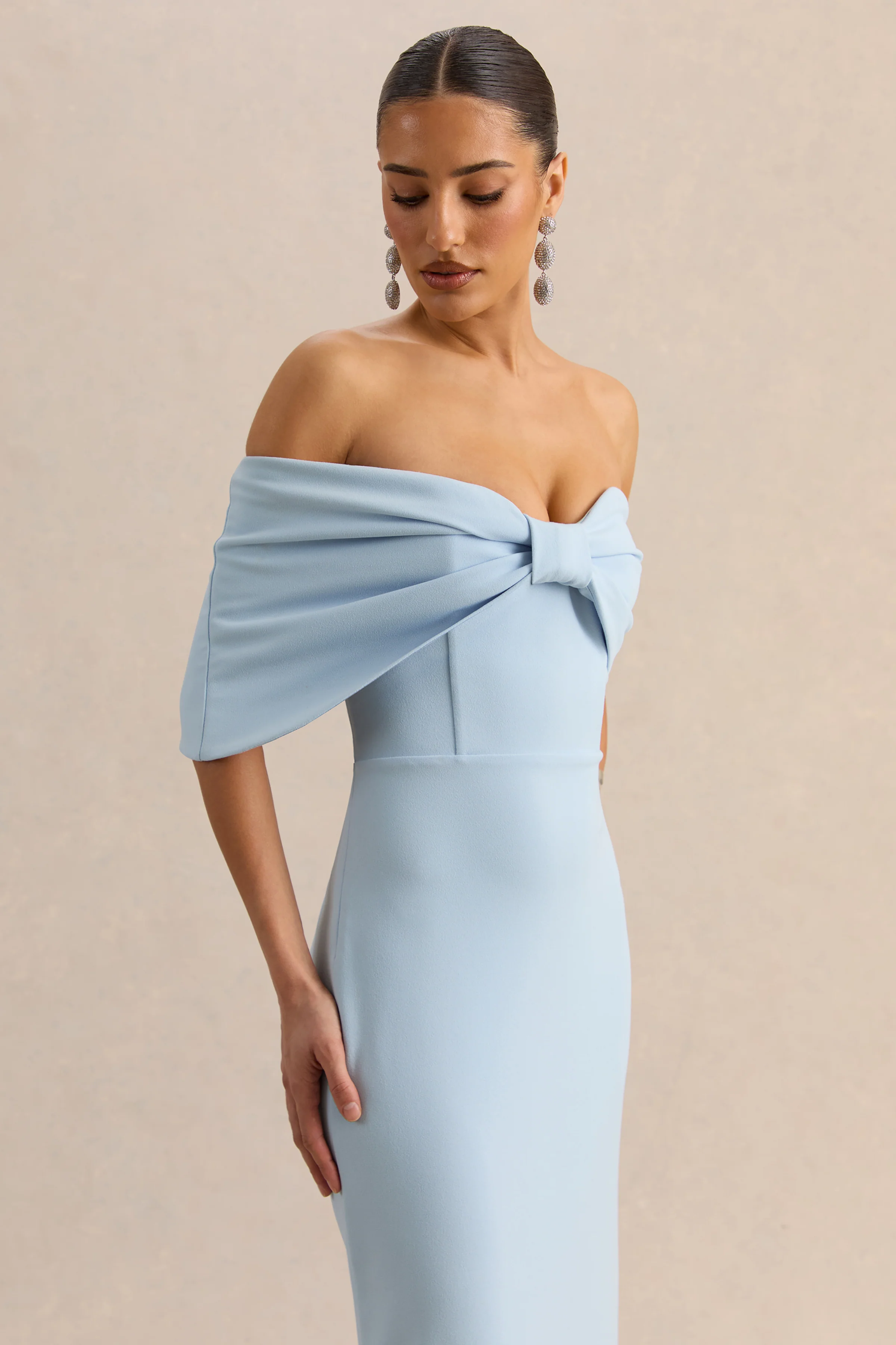 Agatha | Powder Blue Bow Bardot-Neck Maxi Dress - Image 6