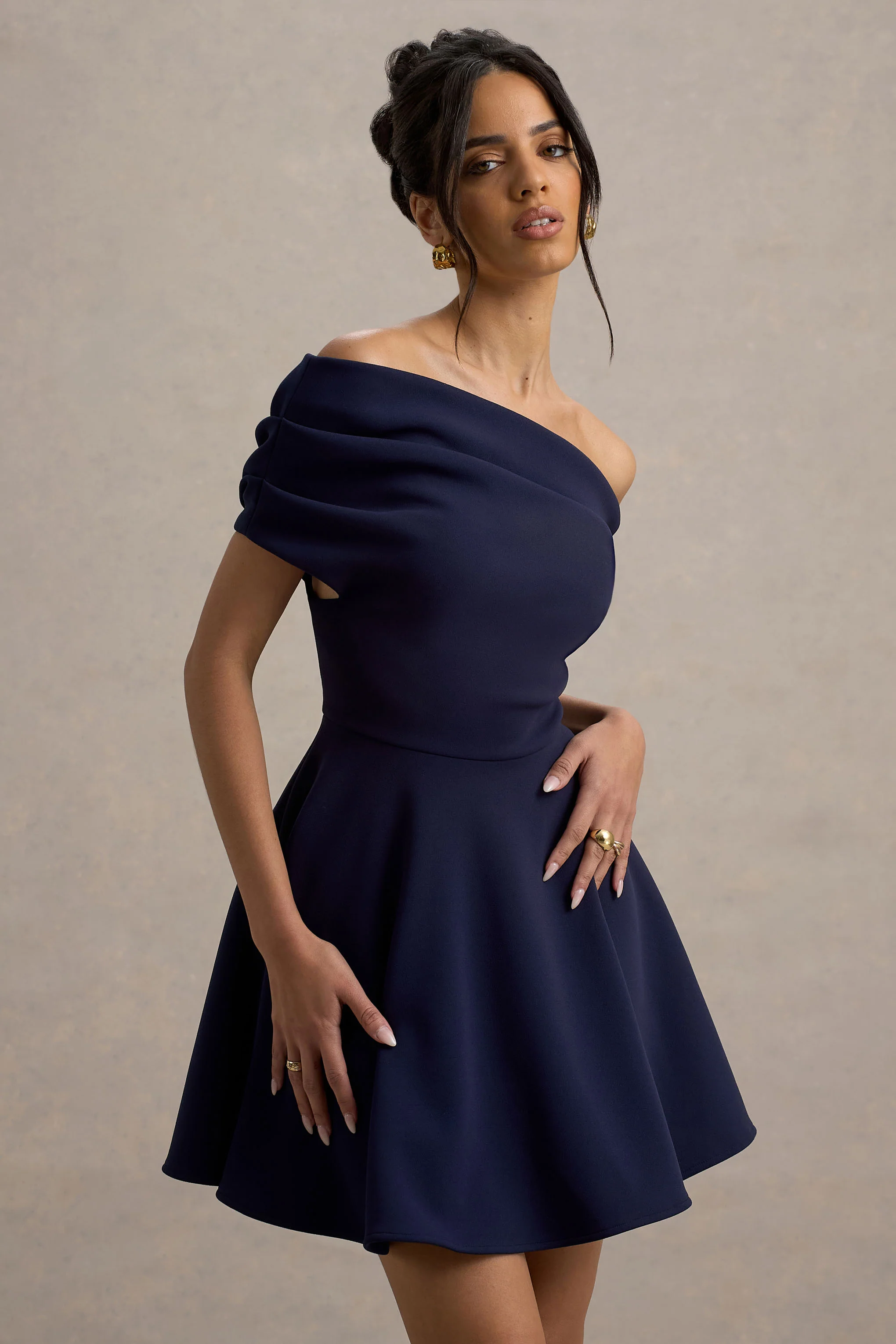 Agnes | Navy One-Shoulder Mini Dress - Image 3