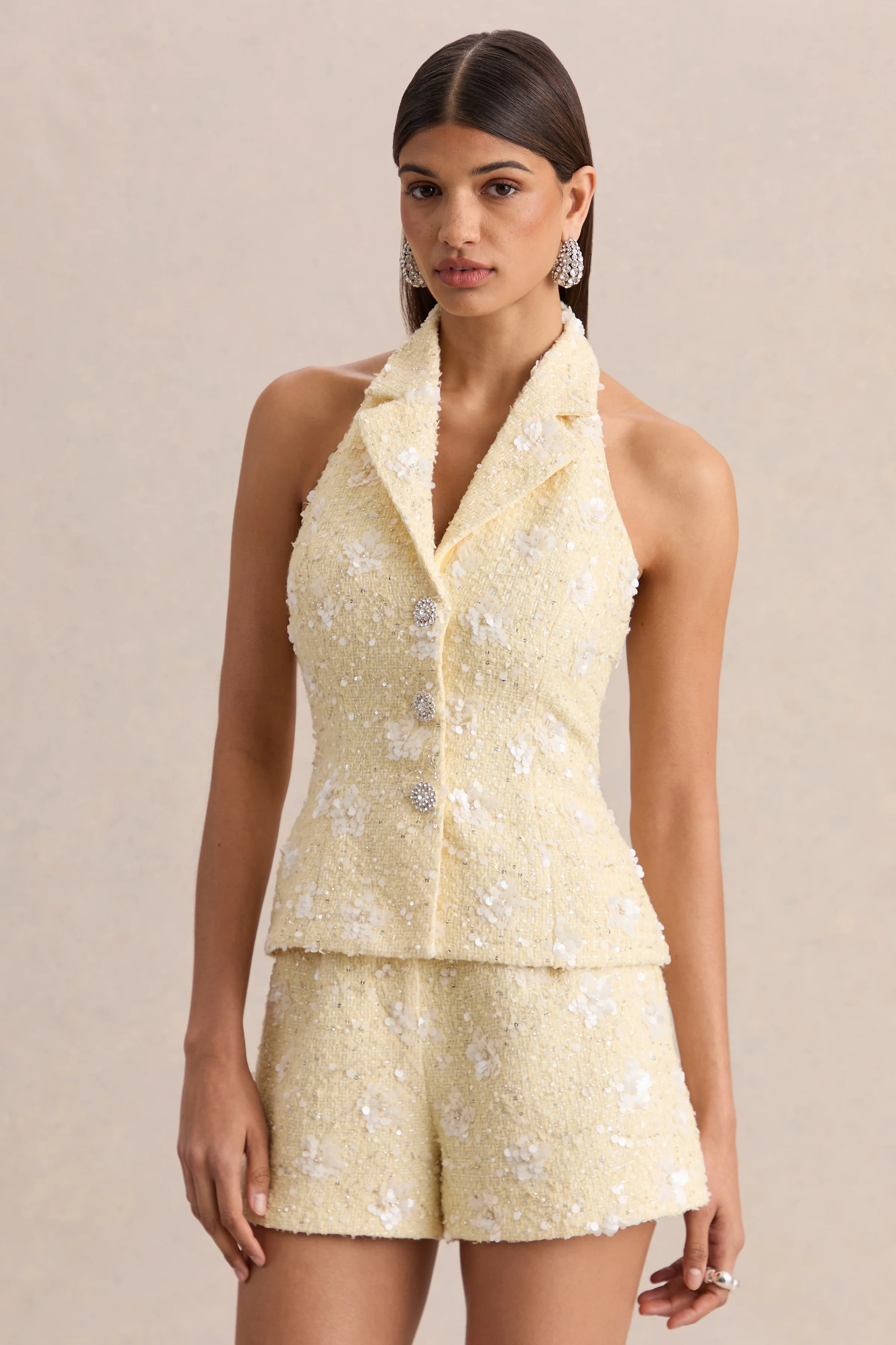 Alba | Lemon Boucle Plunge-Neck Crop-Top