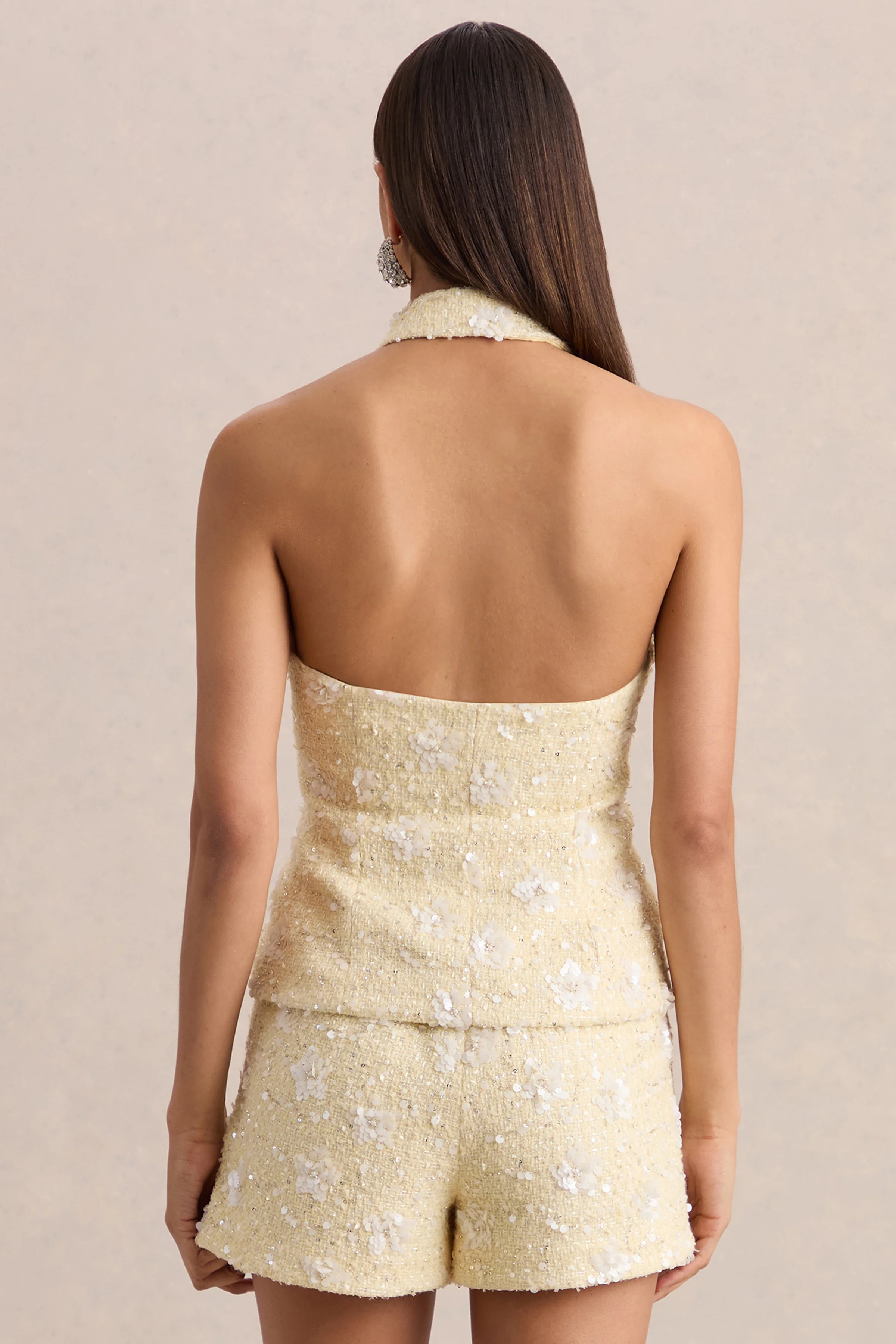 Alba | Lemon Boucle Plunge-Neck Crop-Top - Image 2