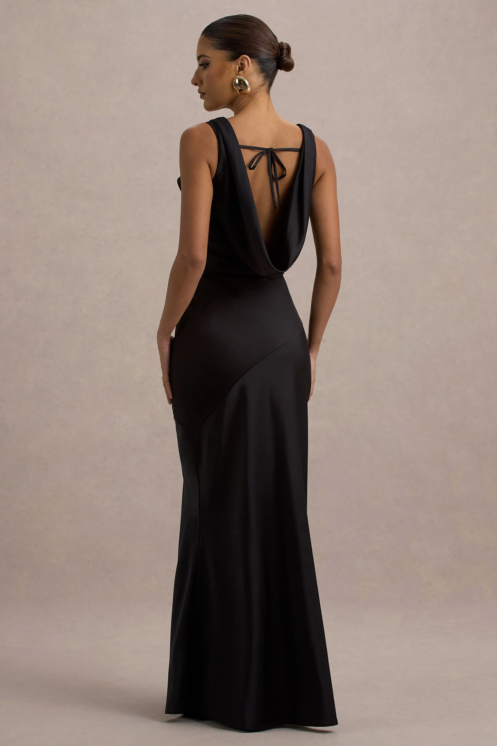 Alesso | Black Satin Cowl-Neck Slip-Maxi Dress - Image 2