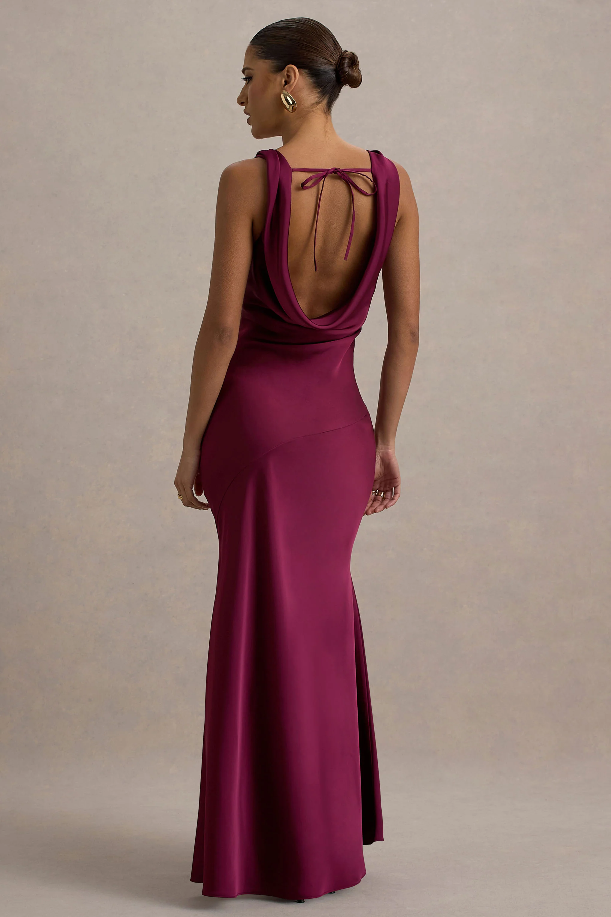 Alesso | Burgundy Satin Cowl-Neck Slip-Maxi Dress - Image 2