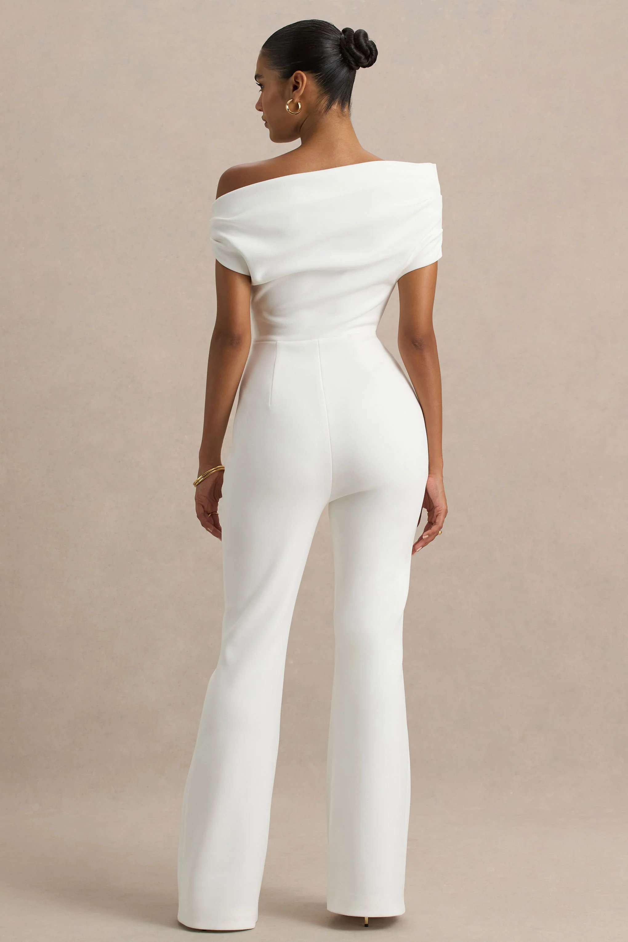 Alexandra | White Asymmetric Draped Jumpsuit - Image 2