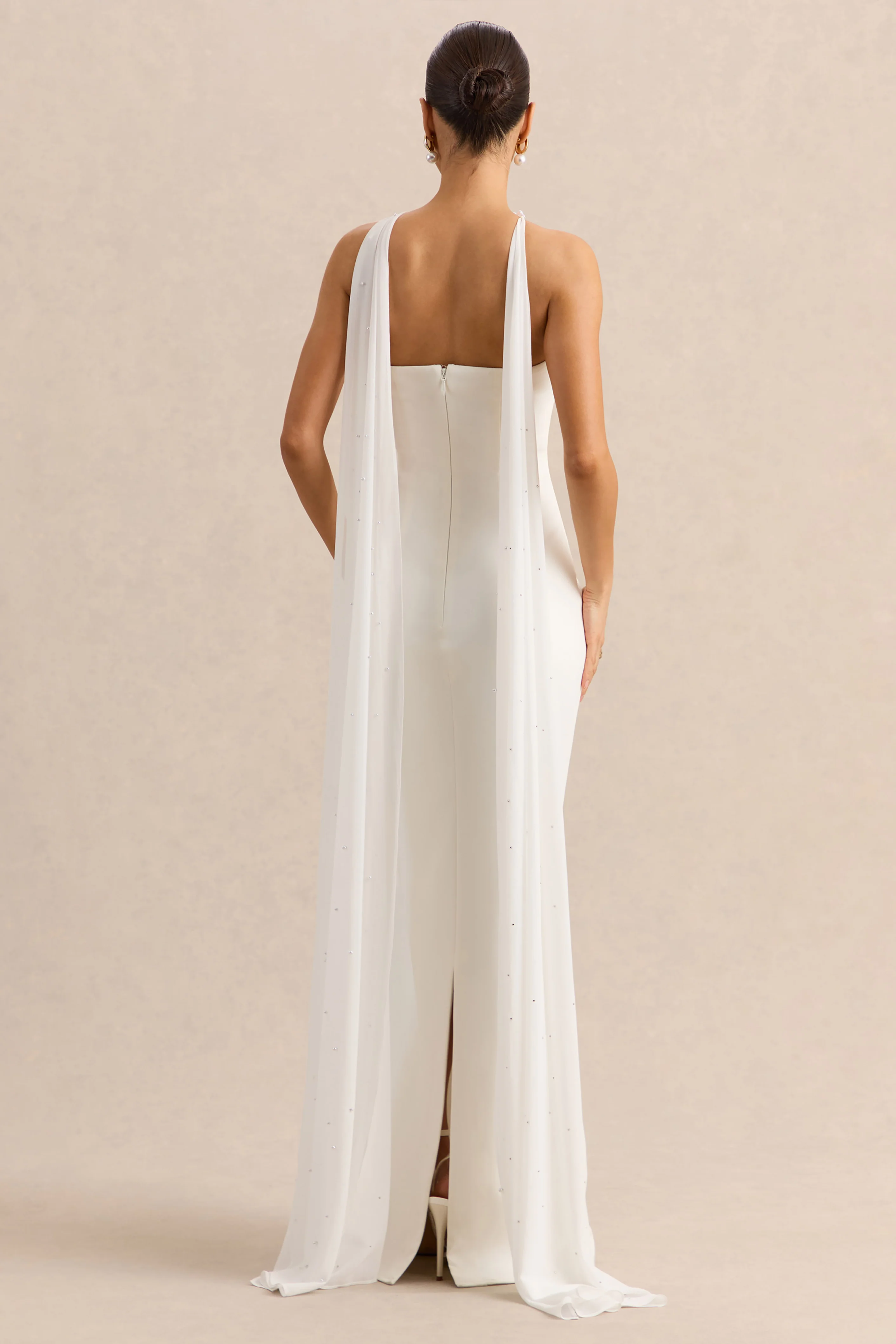 Alina | White Bandeau Maxi-Dress With Cape - Image 2