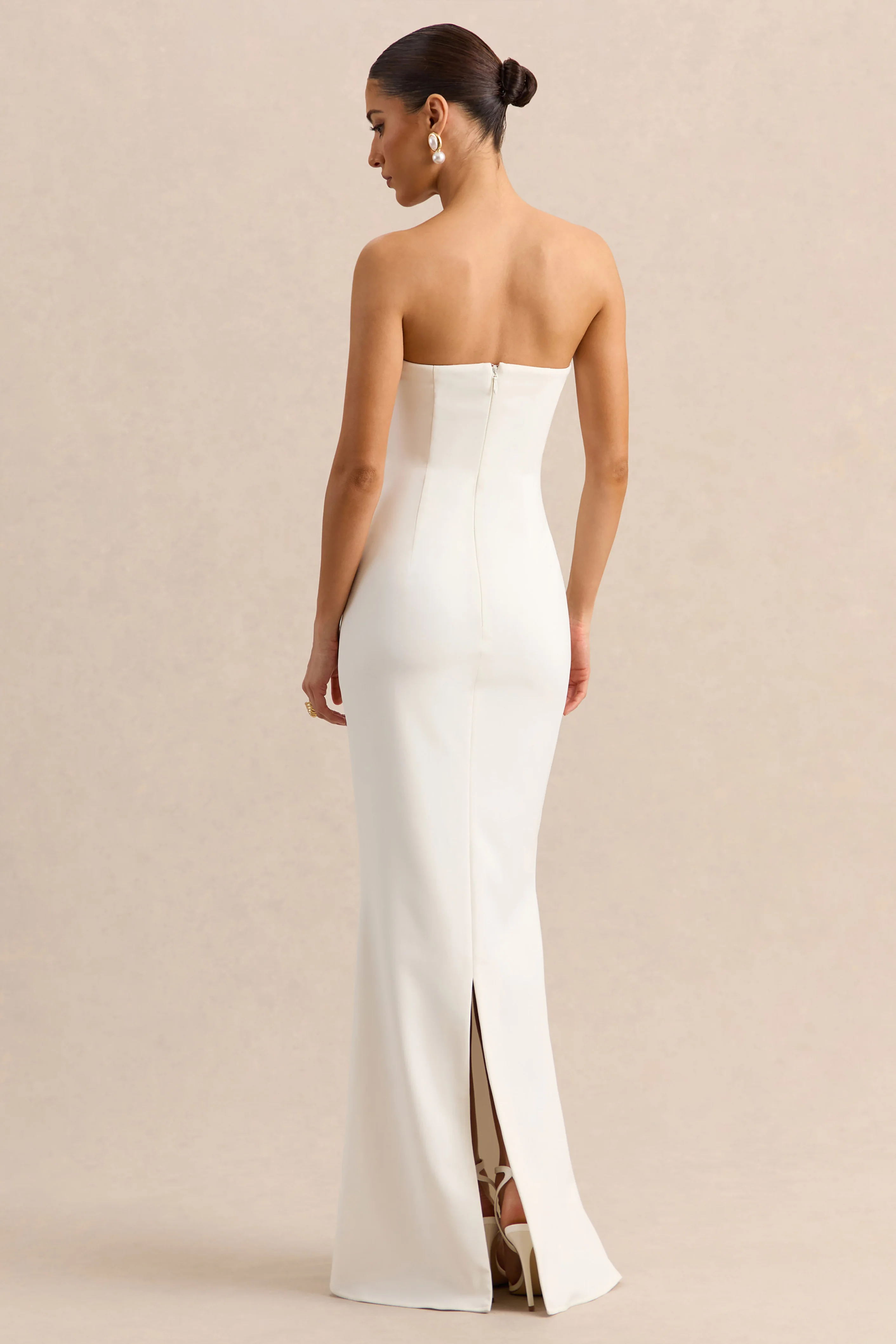 Alina | White Bandeau Maxi-Dress With Cape - Image 7