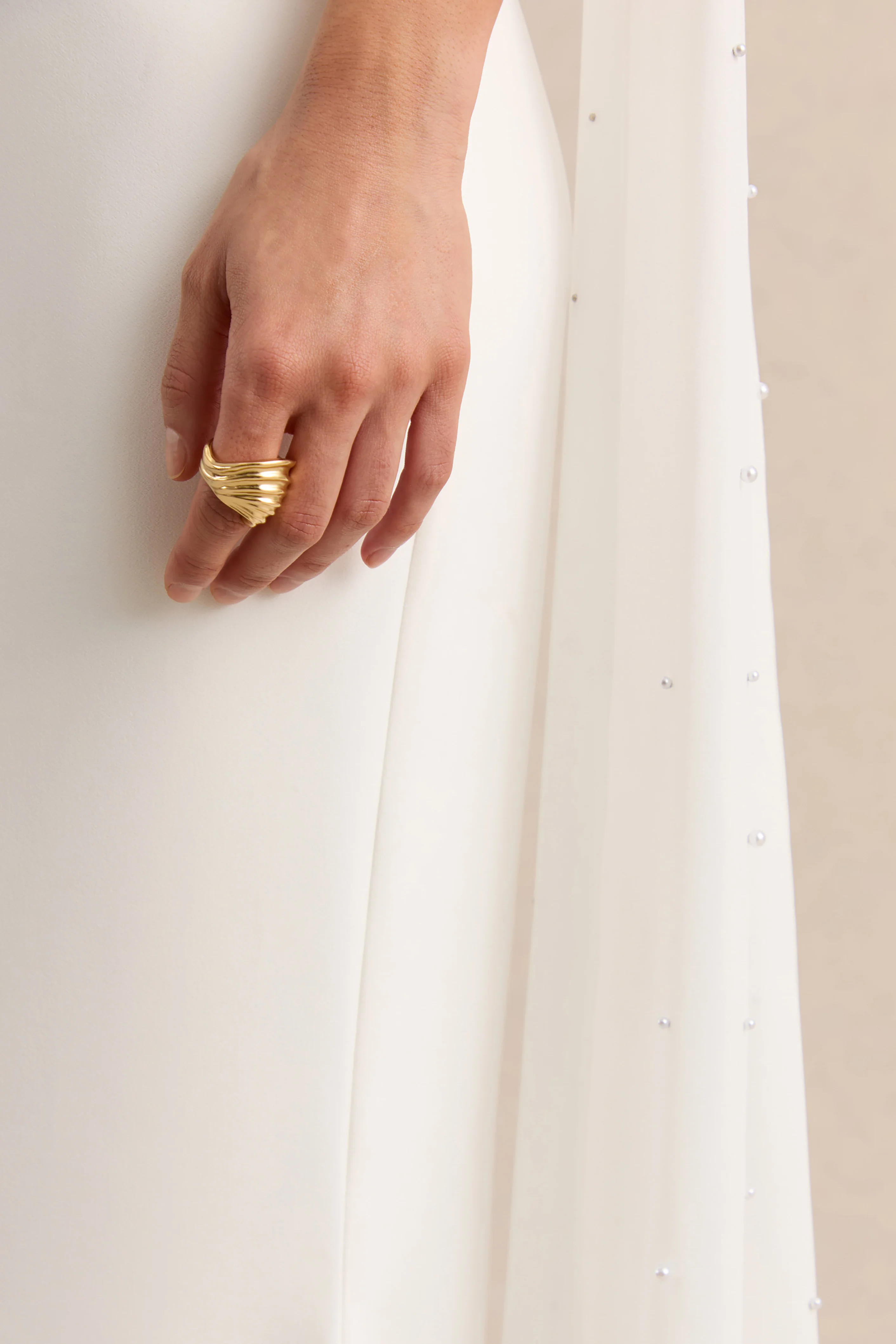 Alina | White Bandeau Maxi-Dress With Cape - Image 8