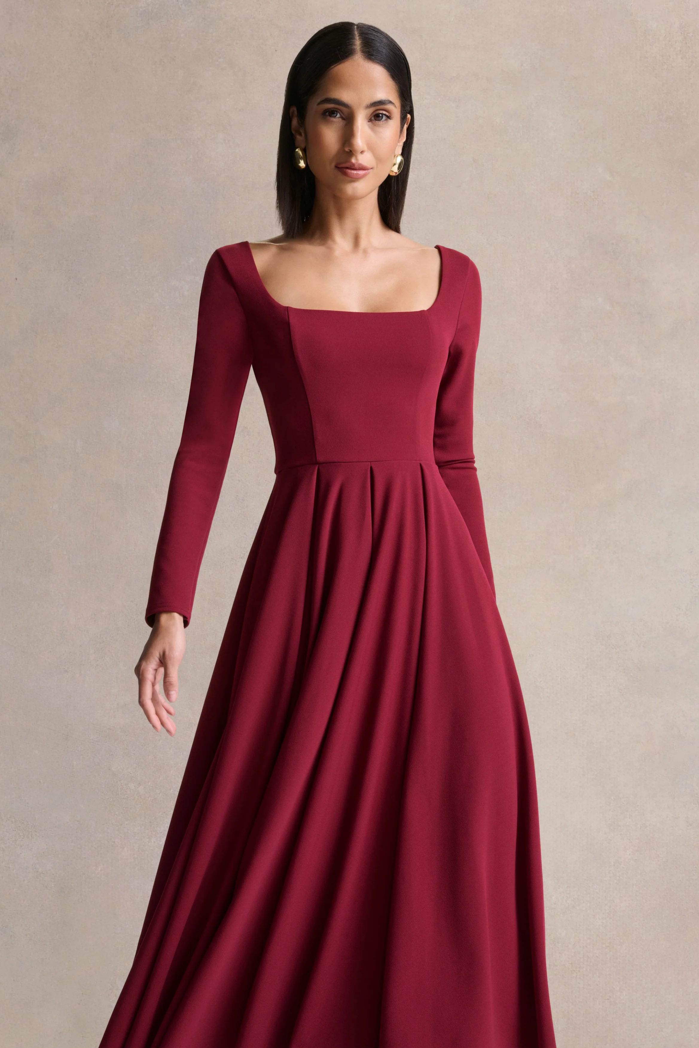 Alison | Burgundy Square-Neck A-Line Midi Dress - Image 3