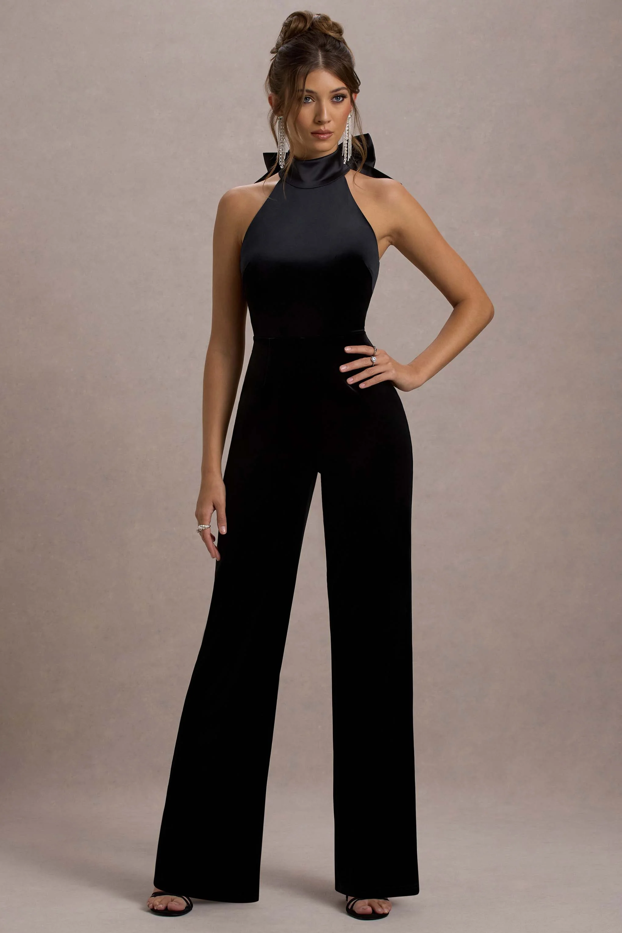 Alondra | Black Velvet High-Neck Straight-Leg Jumpsuit - Image 12