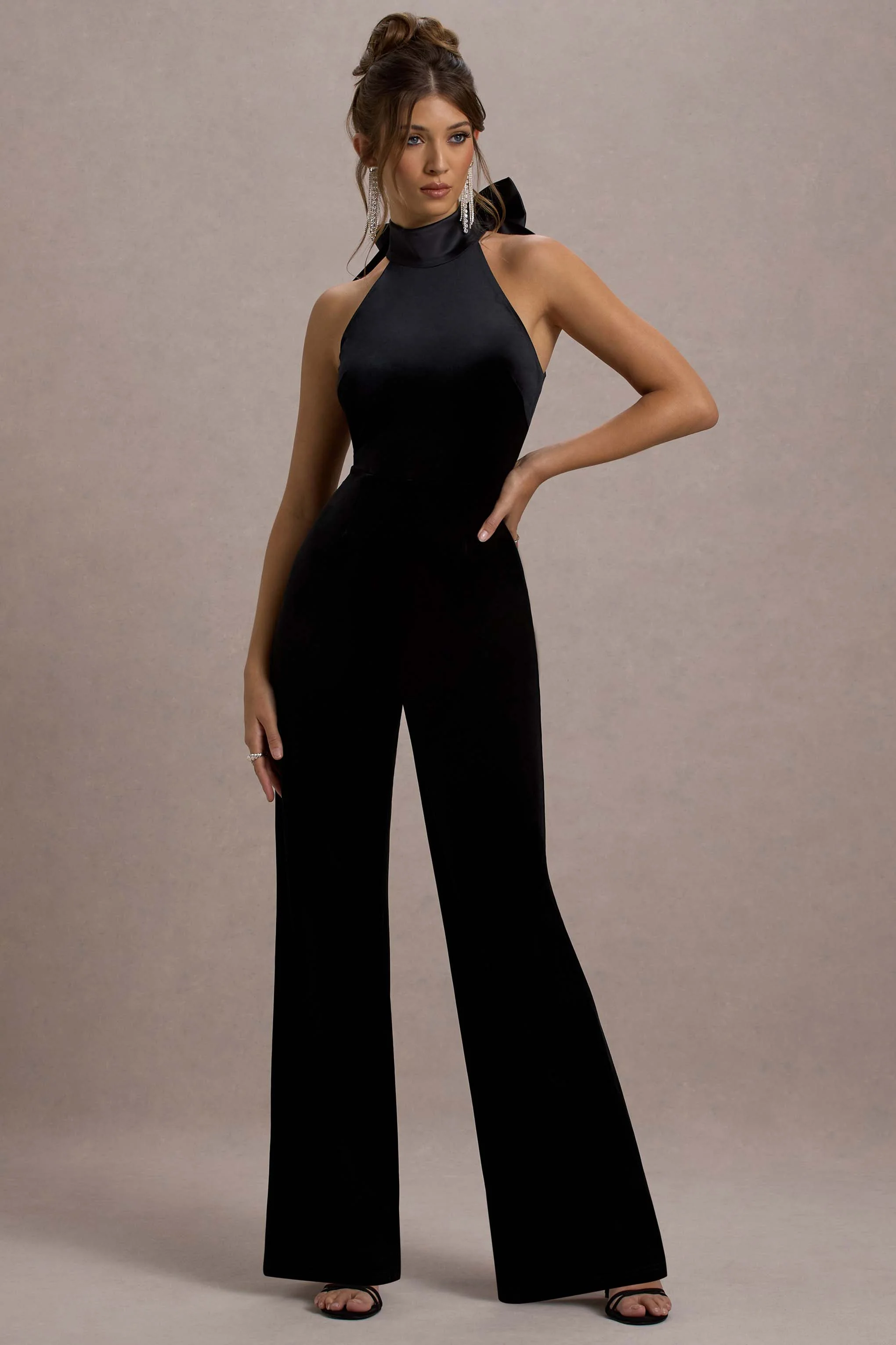 Alondra | Black Velvet High-Neck Straight-Leg Jumpsuit - Image 5