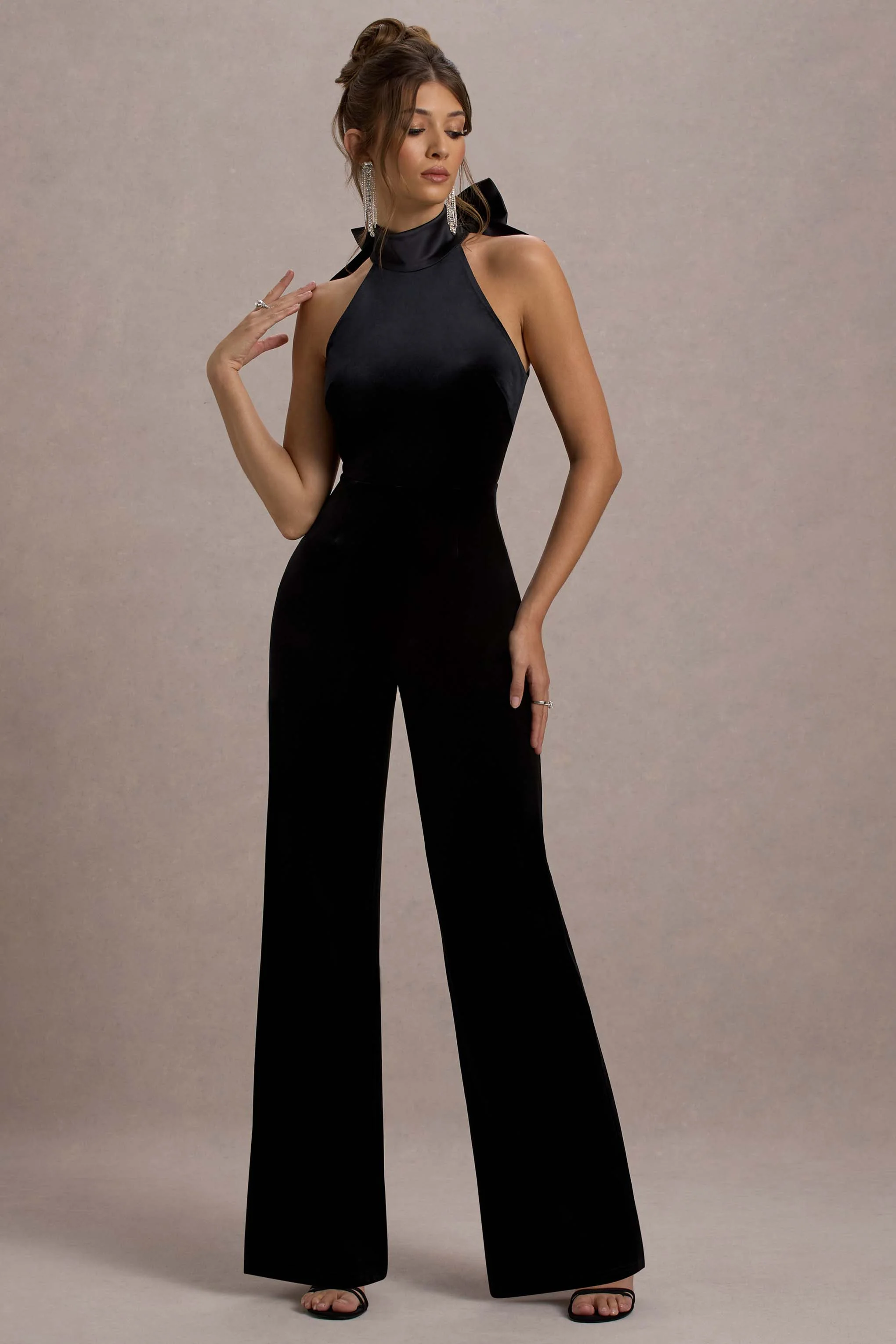 Alondra | Black Velvet High-Neck Straight-Leg Jumpsuit - Image 7
