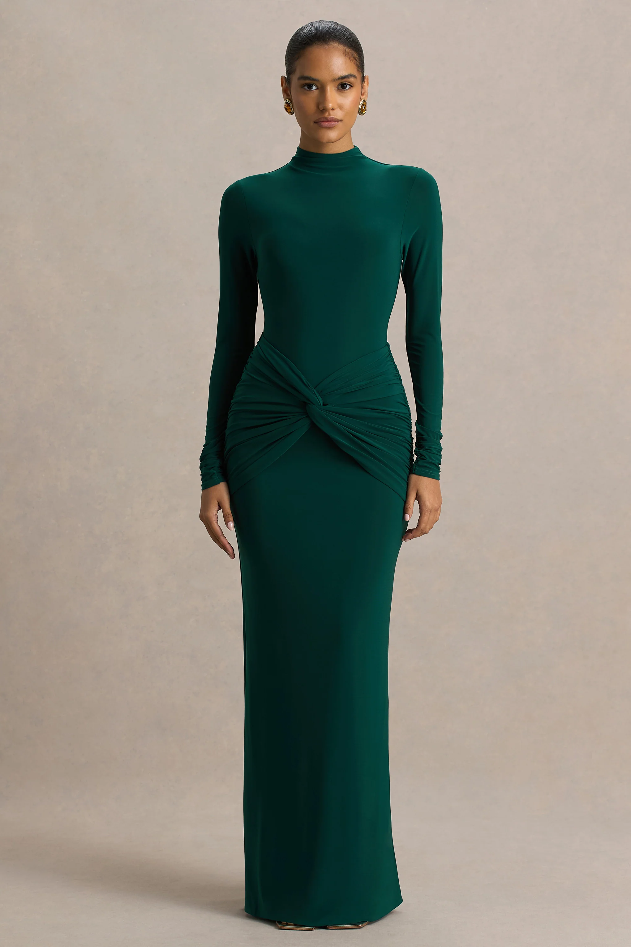 Alula | Bottle Green High-Neck Maxi Dress With Twist Detail - Image 5