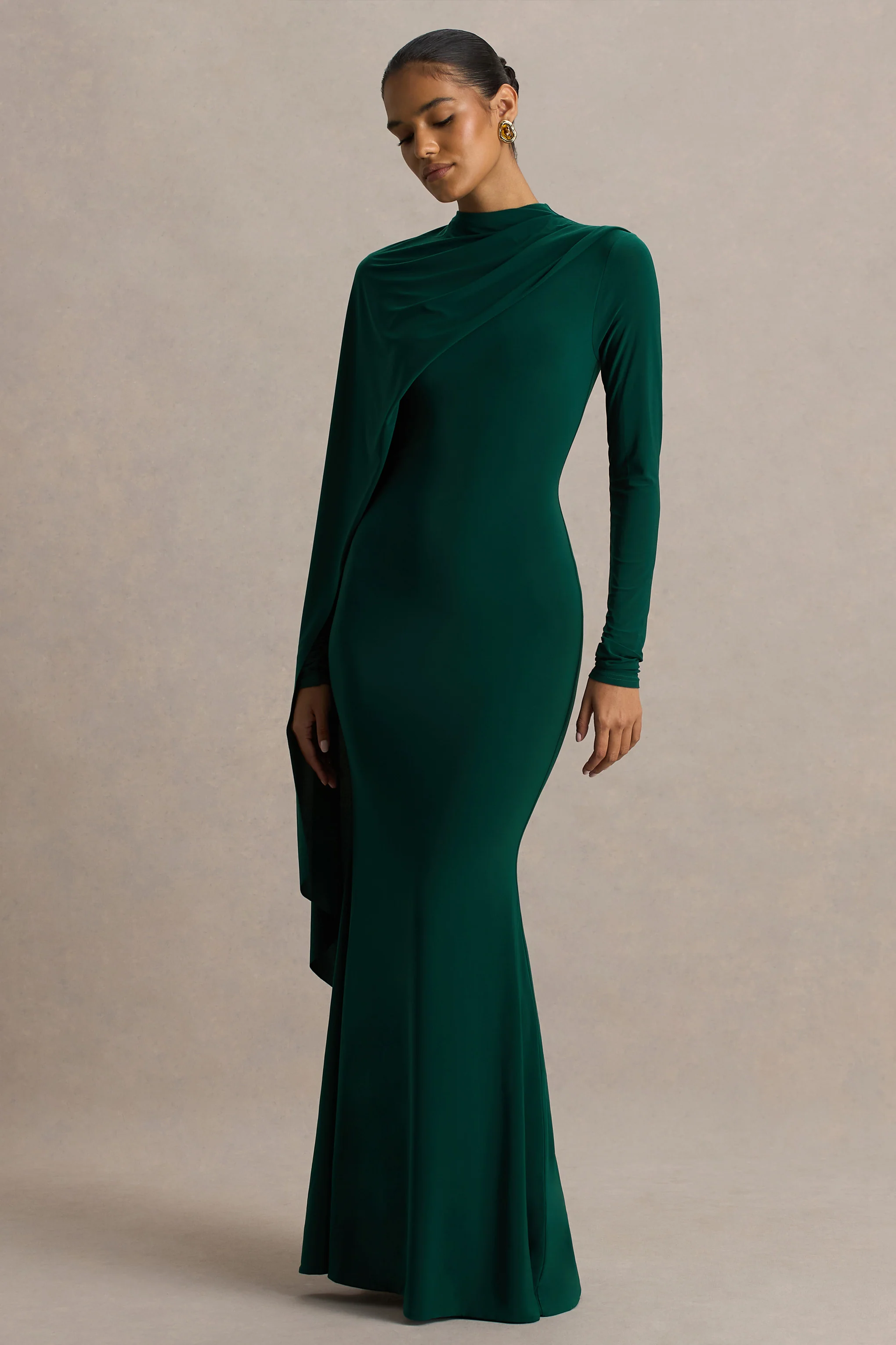 Always | Bottle Green High-Neck Maxi Dress With Cape Sleeve Detail - Image 3