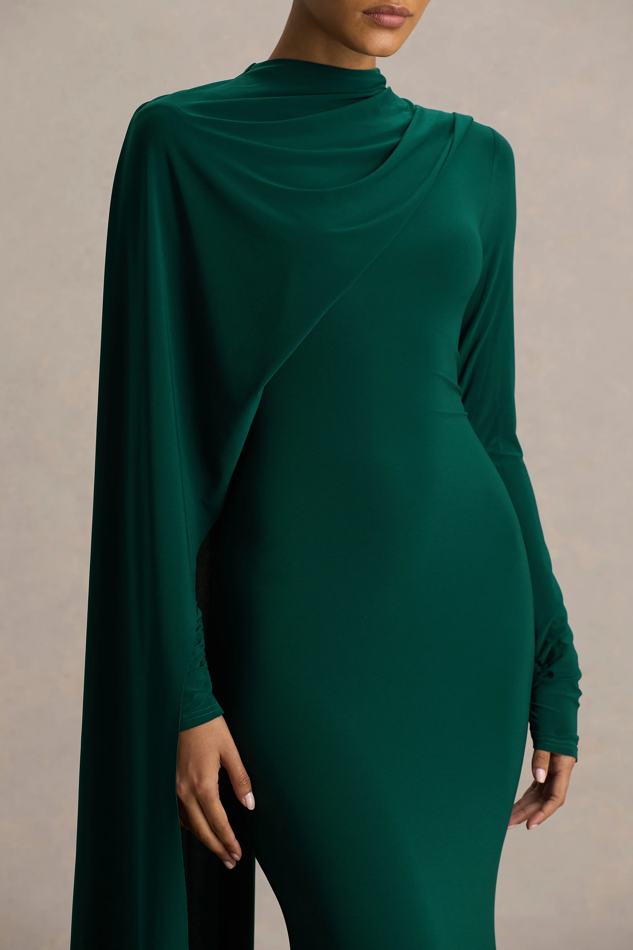 Always | Bottle Green High-Neck Maxi Dress With Cape Sleeve Detail - Image 4