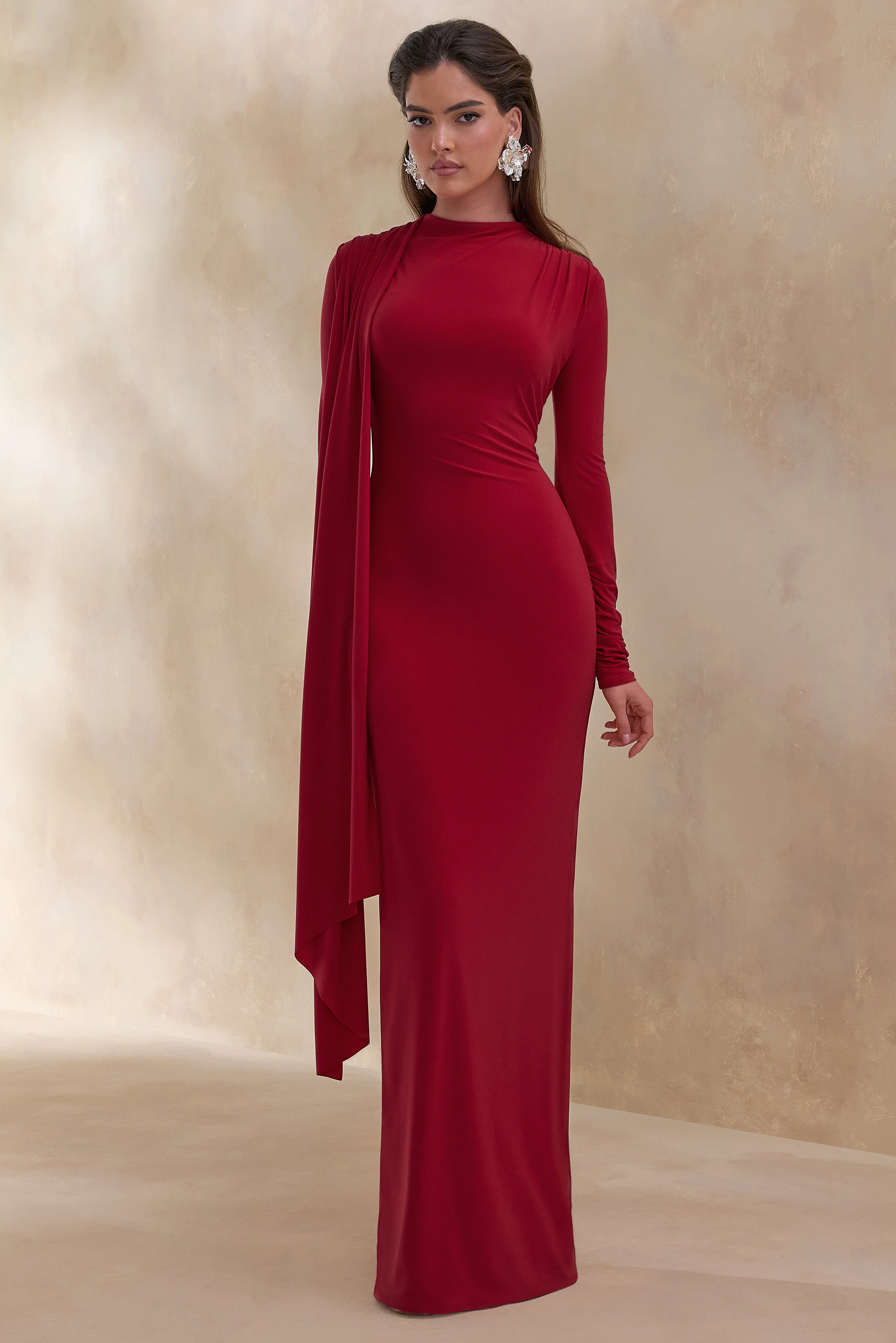 Amaria | Red High-Neck Maxi Dress With Sash-Detail - Image 5