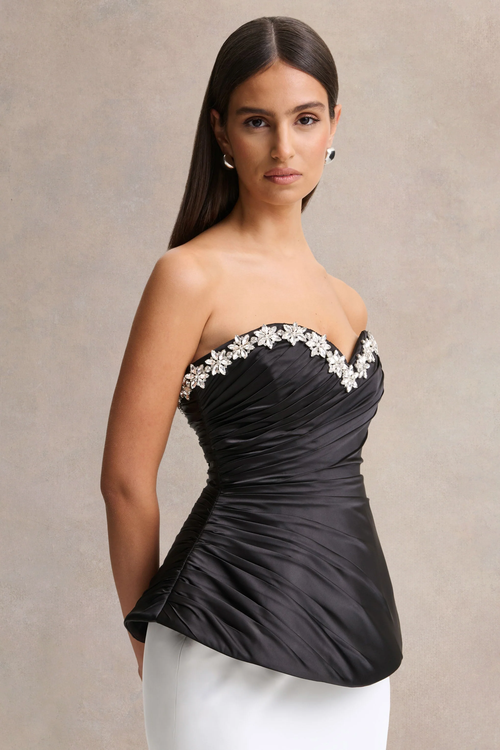 Ambria | Black Satin Hand-Embellished Sweetheart-Neck Corset Top - Image 6