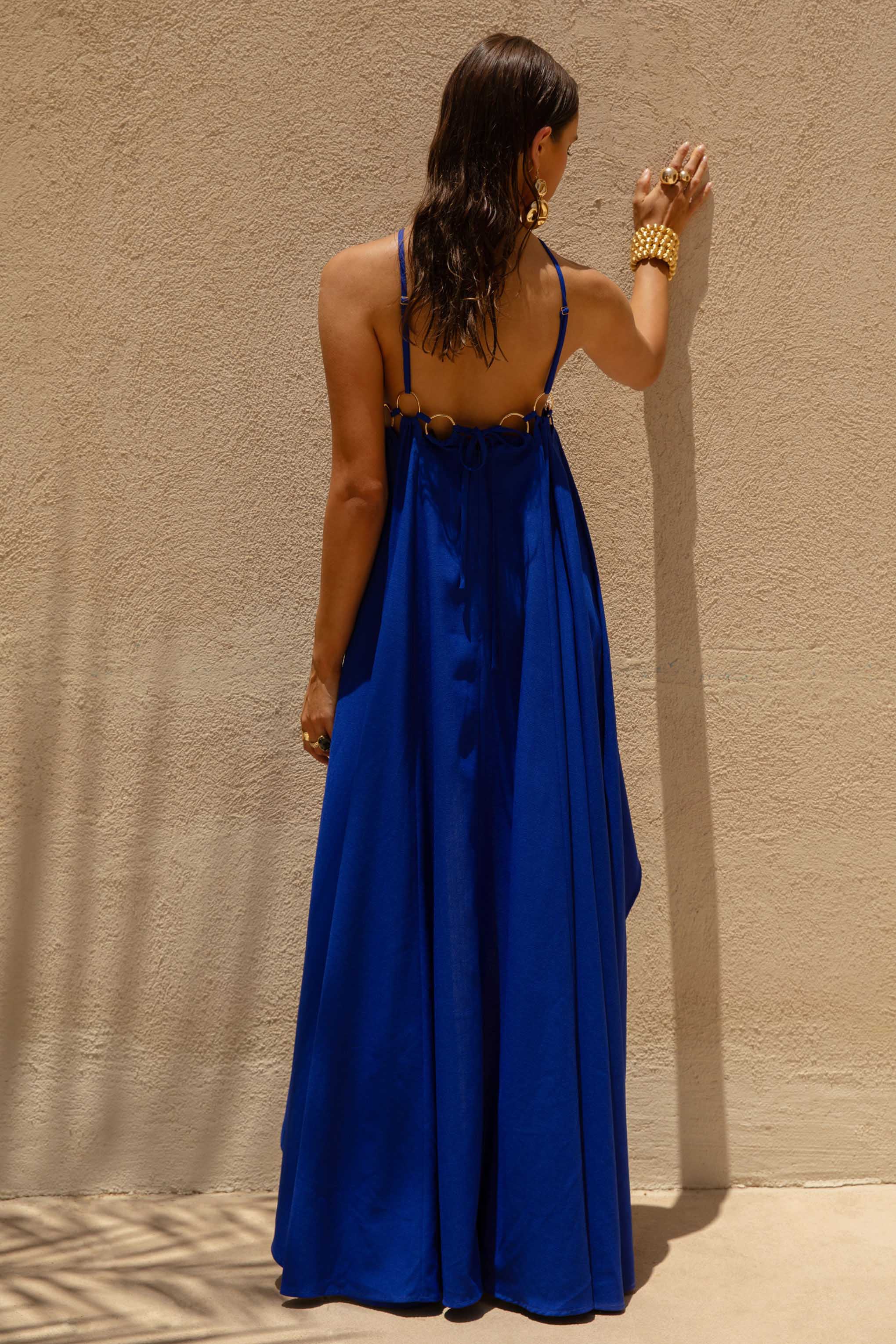 Amiya | Blue A-Line Maxi Dress with Cut-Out Details - Image 3