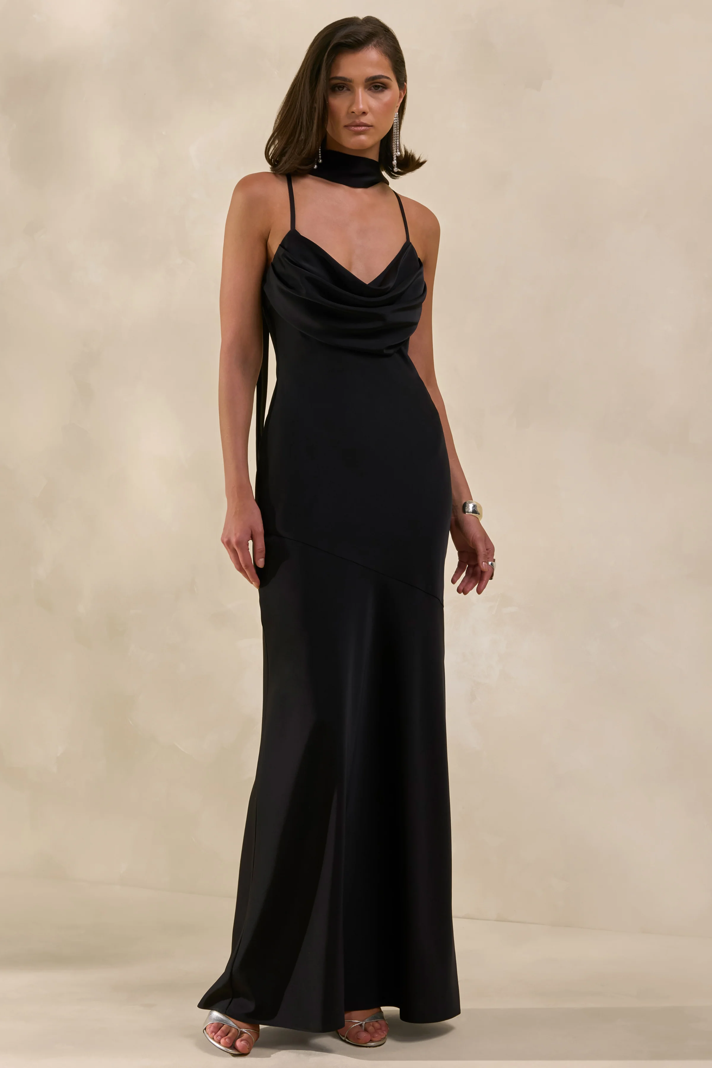 Anarelle | Black Satin Cowl-Neck Maxi Dress - Image 4