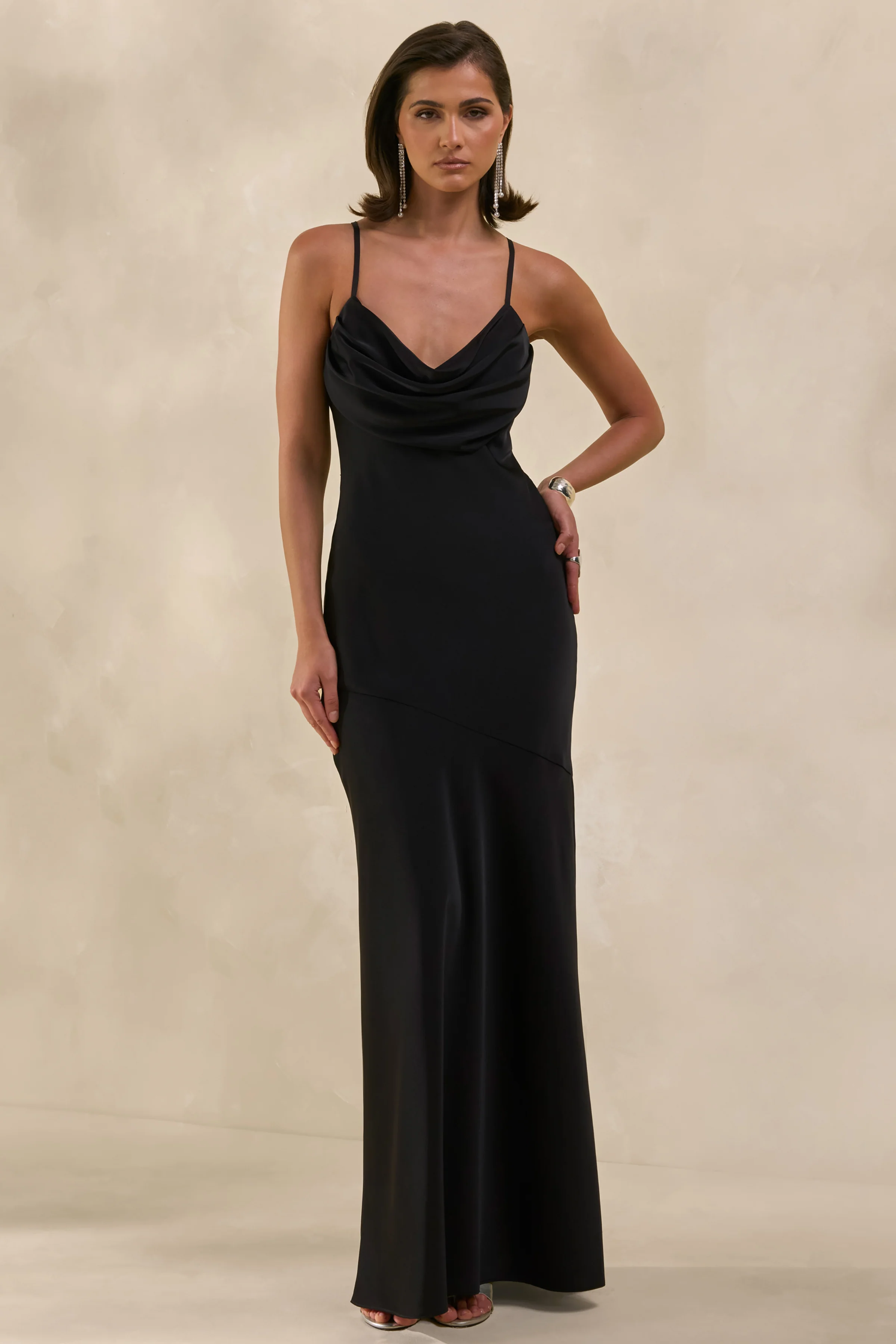 Anarelle | Black Satin Cowl-Neck Maxi Dress - Image 7