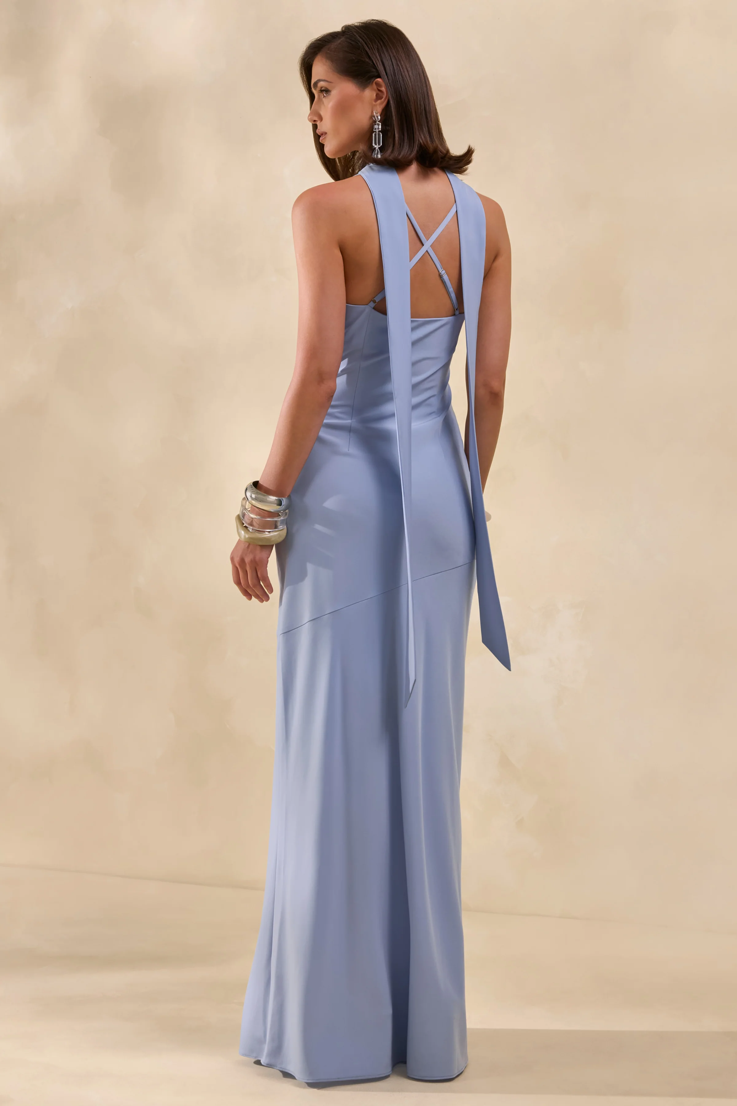 Anarelle | Powder Blue Satin Cowl-Neck Maxi Dress - Image 2