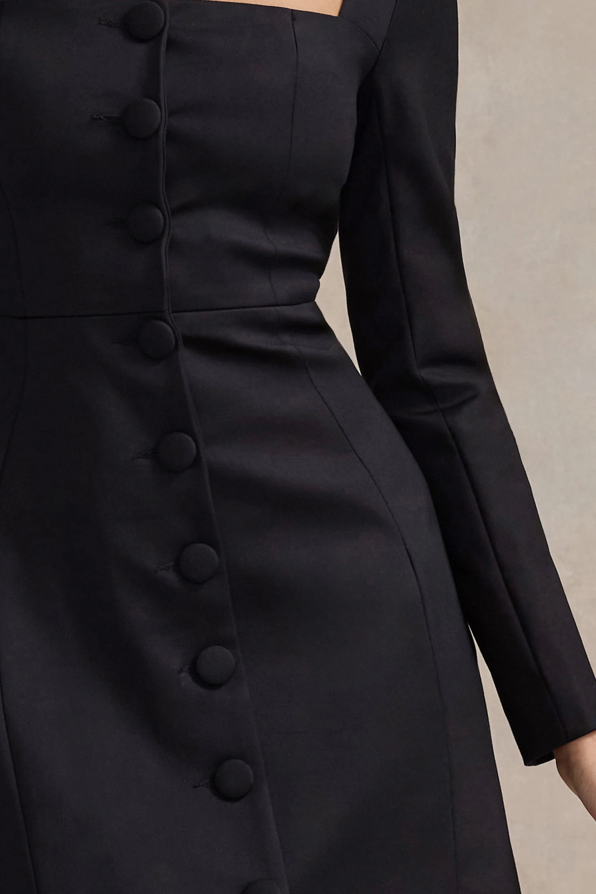 Andie | Black Tailored Square-Neck Mini Dress - Image 7