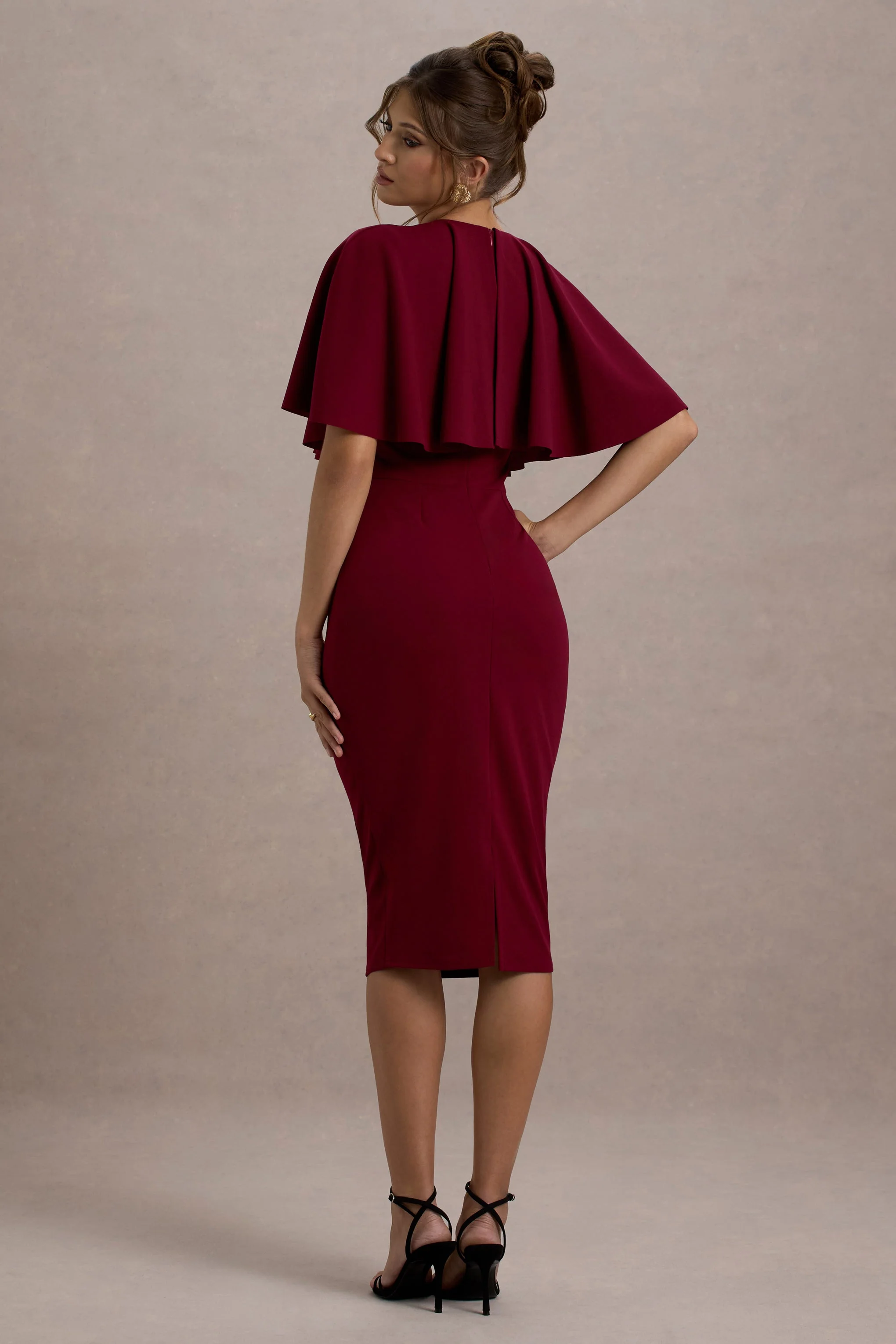 Andorra | Berry Bodycon Cape Midi Dress - Image 2
