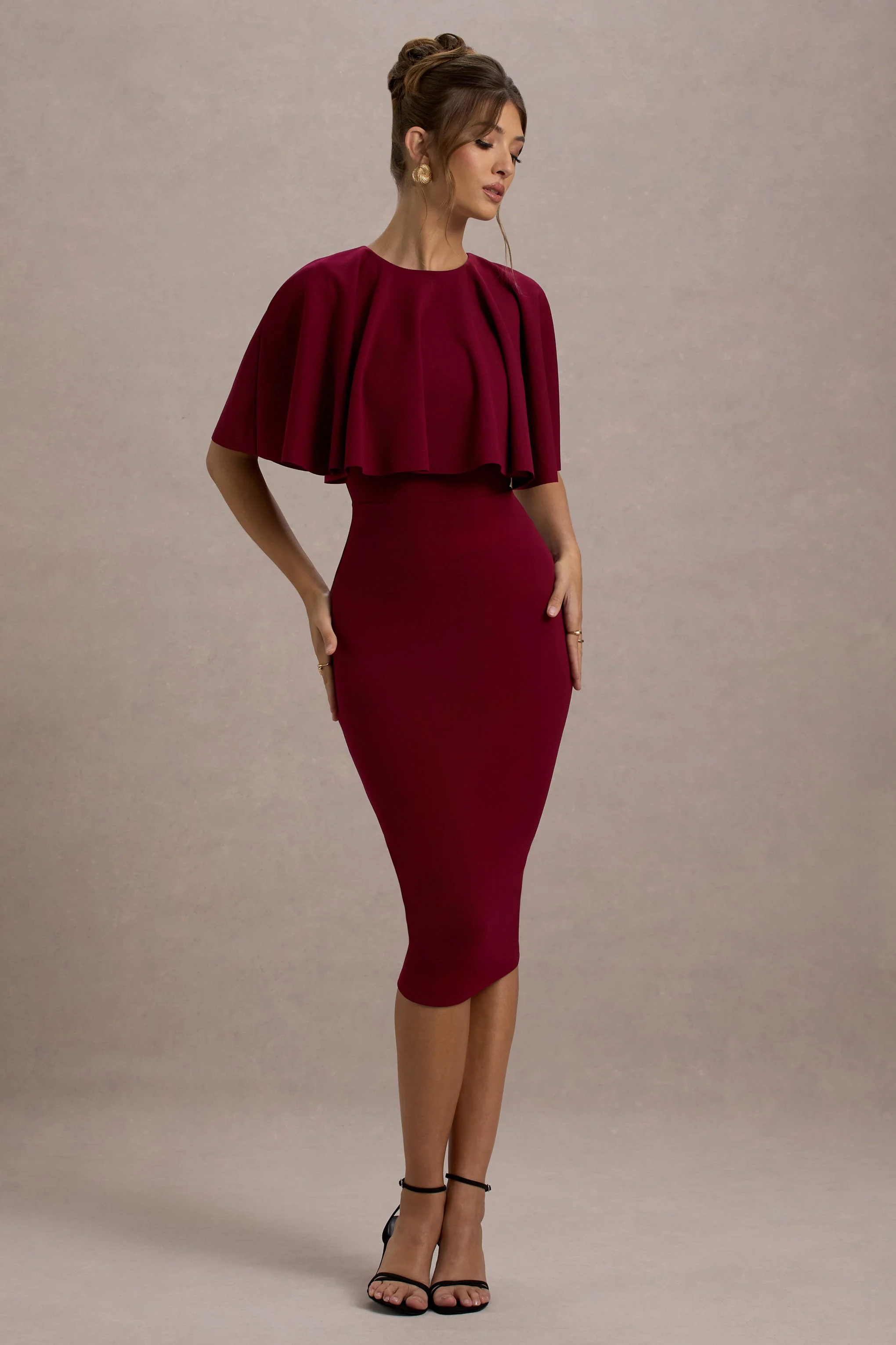Andorra | Berry Bodycon Cape Midi Dress - Image 5