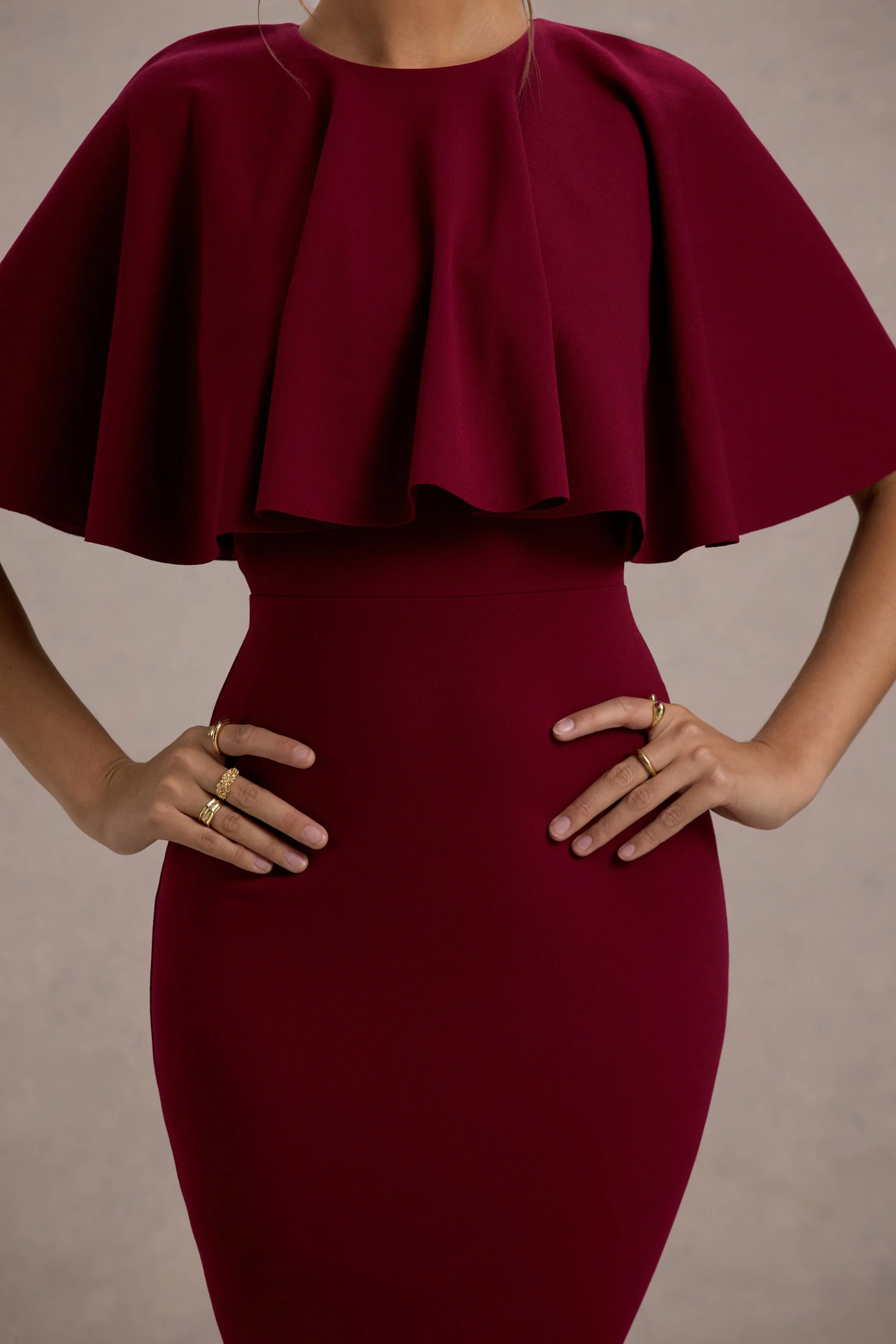 Andorra | Berry Bodycon Cape Midi Dress - Image 6