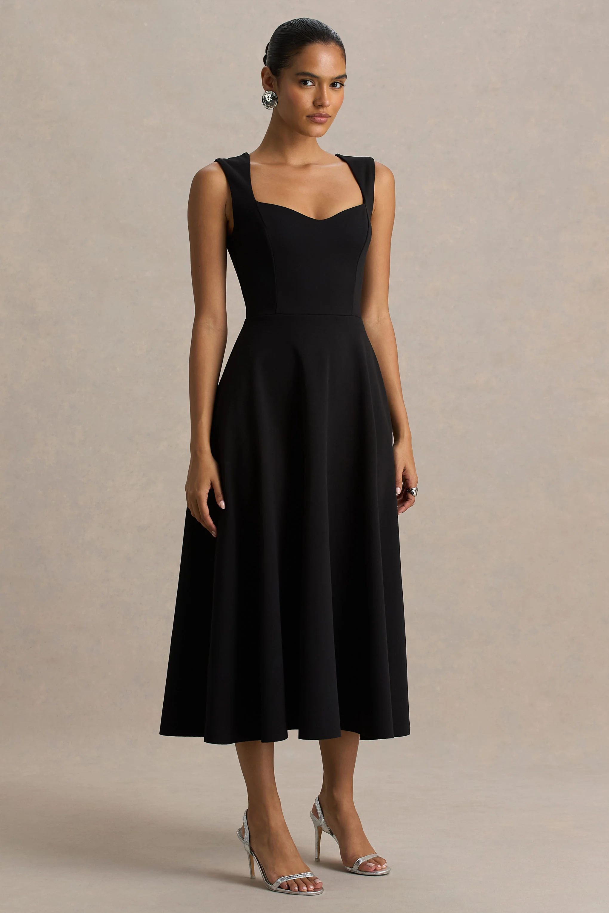 Andromeda | Black Sweetheart-Neck Midi Dress - Image 4