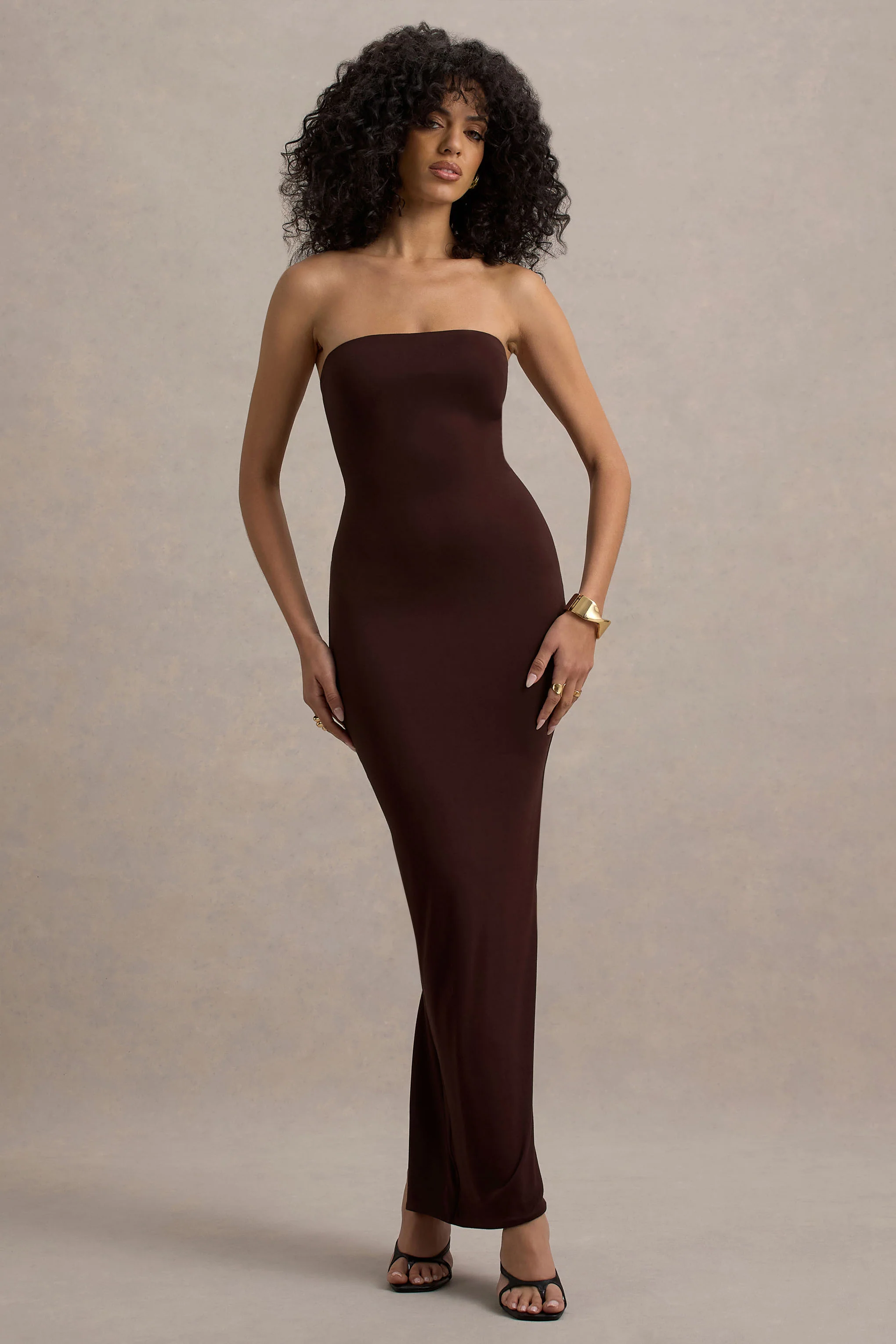 Angelie | Brown Bandeau Bodycon Maxi Dress - Image 6