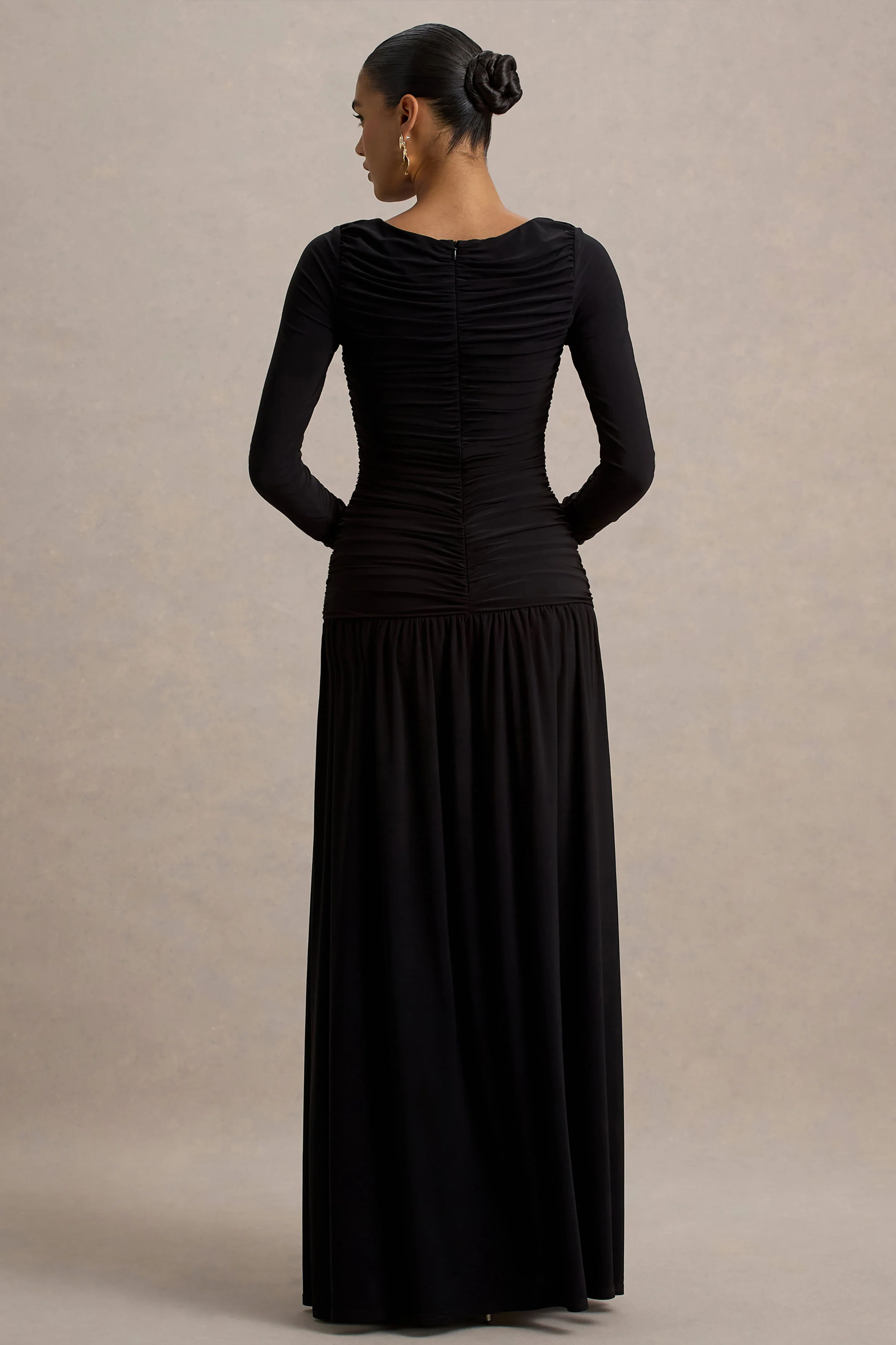 Aniyah | Black High-Neck Maxi Dress With Ruched Detailing - Image 2