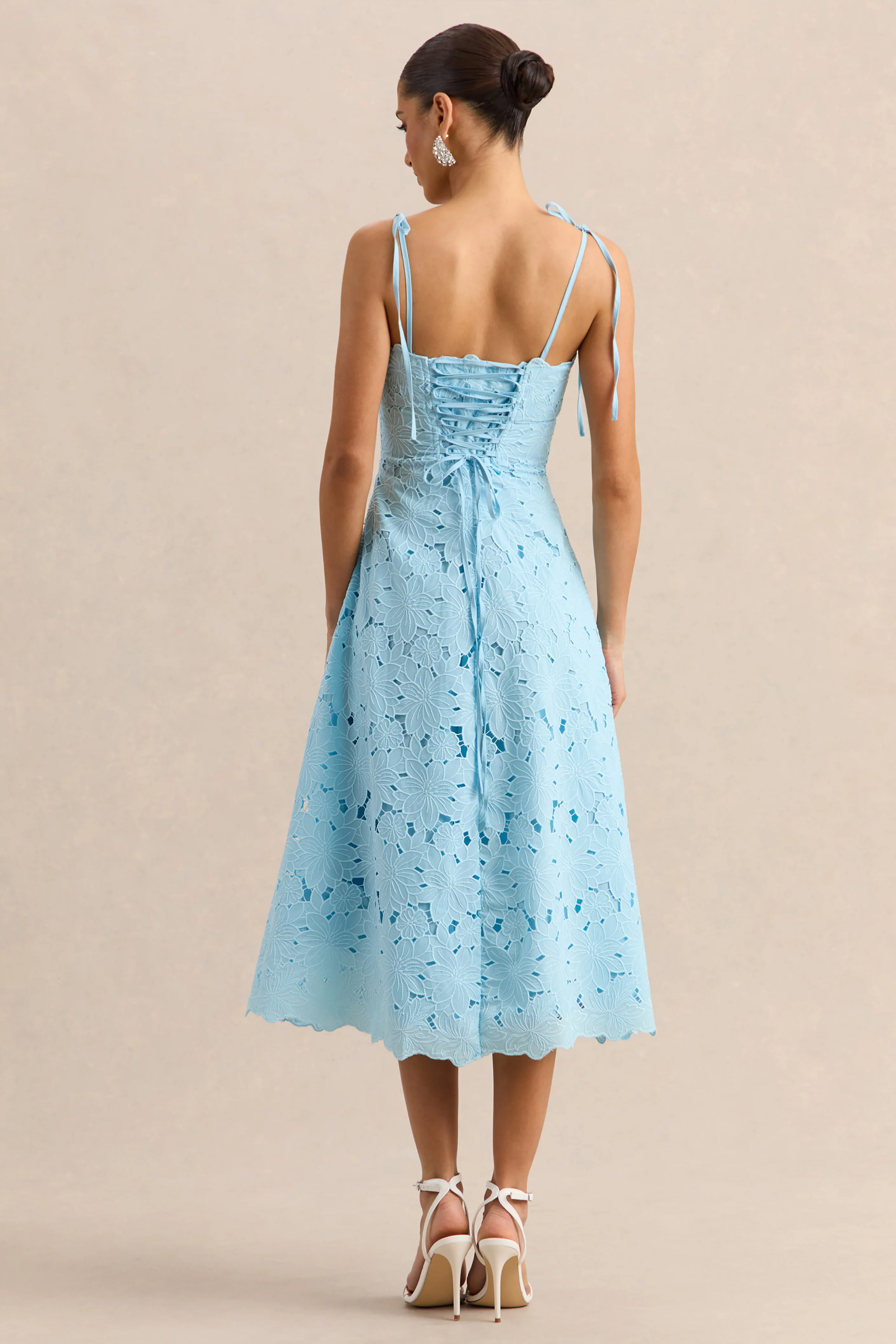 Anna | Embroidered Powder Blue Square-Neck Midi Dress - Image 2