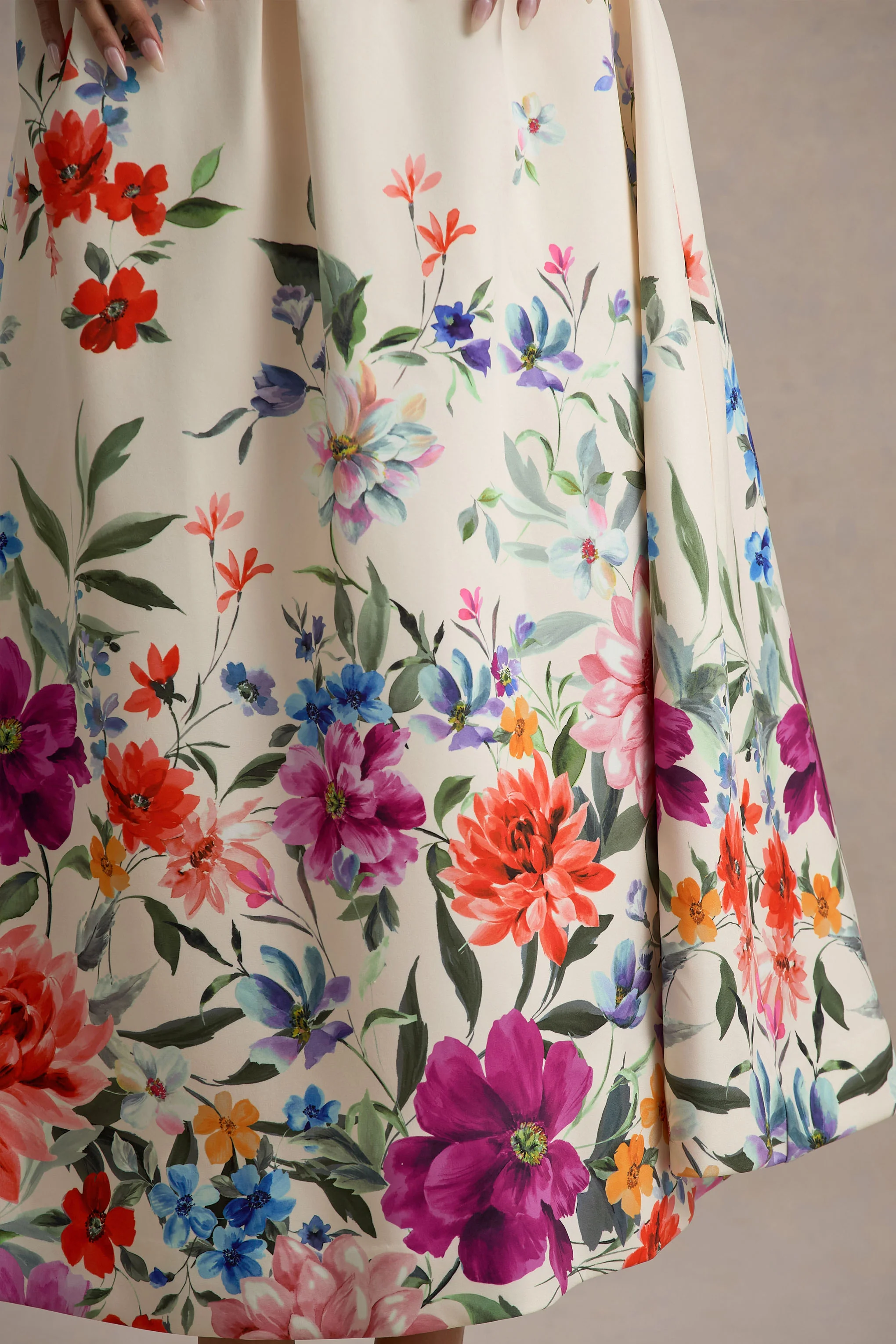 Annalise | Light Pink Floral Print Bandeau Skater Midi Dress - Image 6