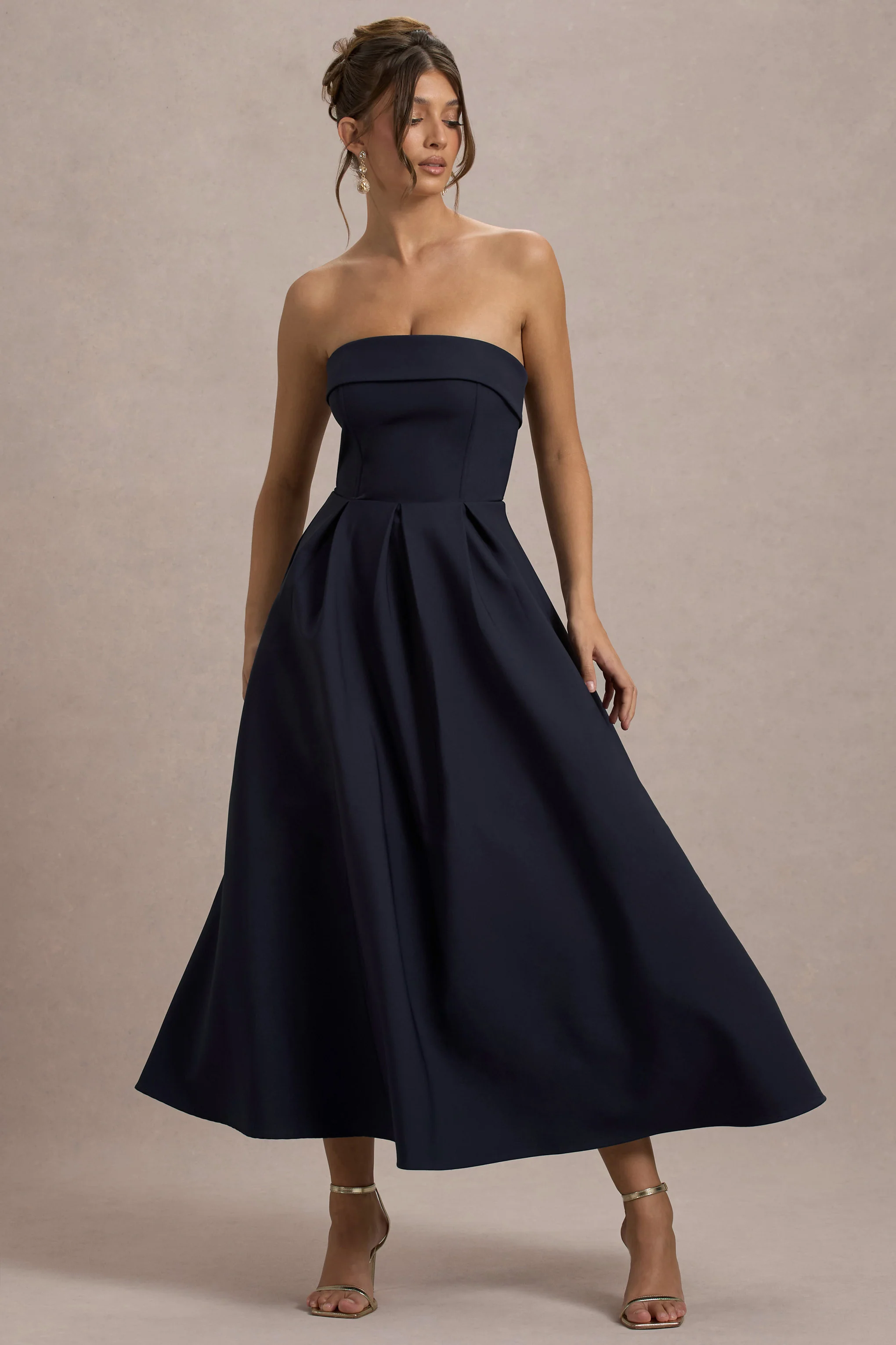 Annalise | Navy Bandeau Skater Midi Dress - Image 4