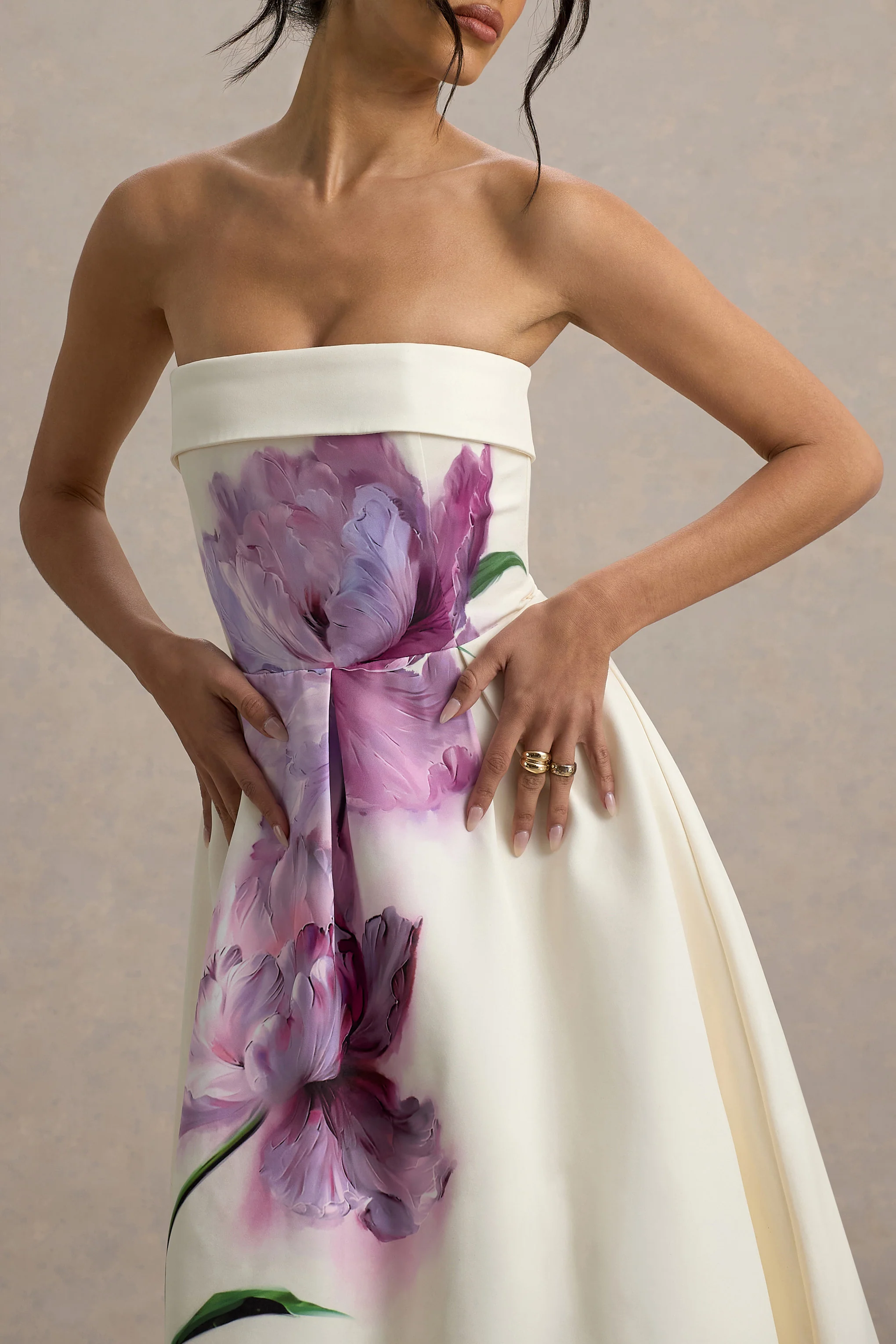 Annalise | Peony Floral Print Bandeau Skater Midi Dress - Image 3