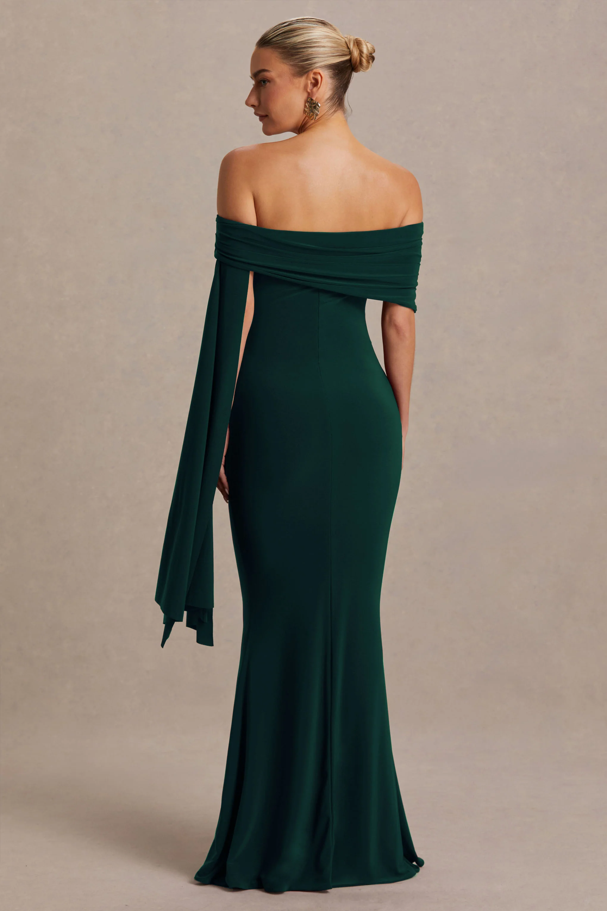 Aquila | Bottle Green Bardot Maternity Maxi Dress With Draped Detail - Image 2