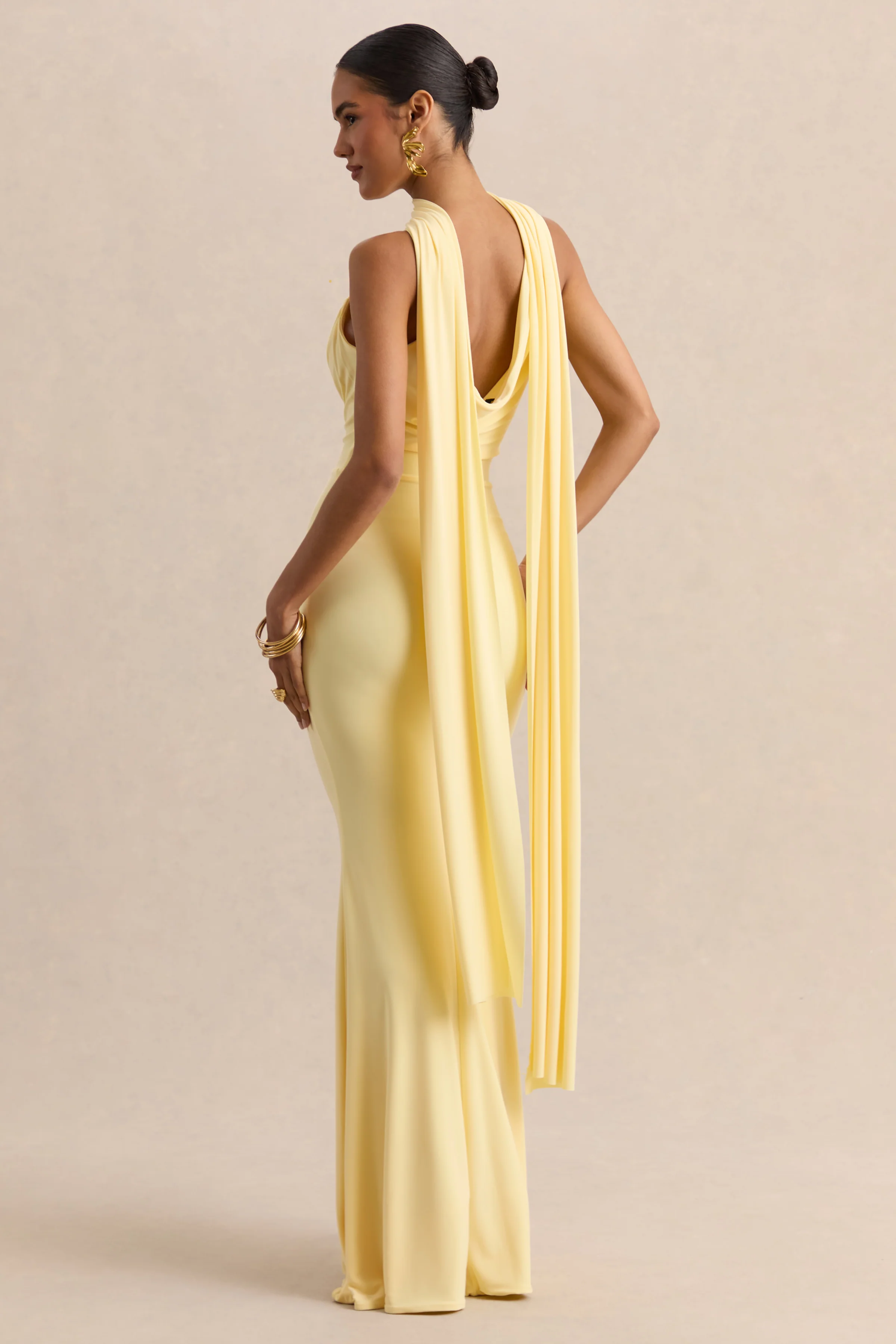 Armelia | Lemon Cowl-Neck Maxi Dress With Scarf-Detail - Image 2