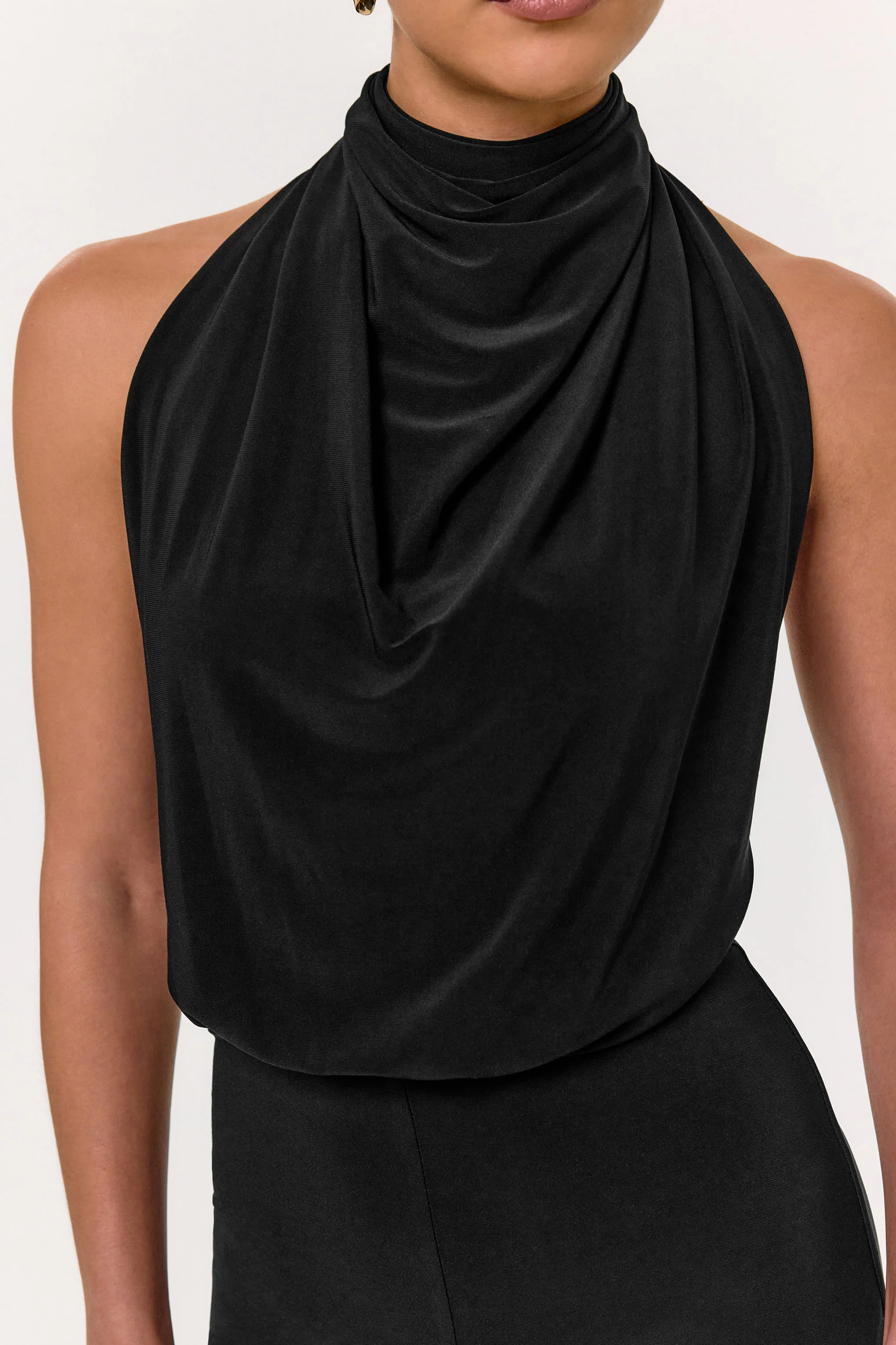 Asha | Black High-Neck Jumpsuit With Ruched Detail - Image 6