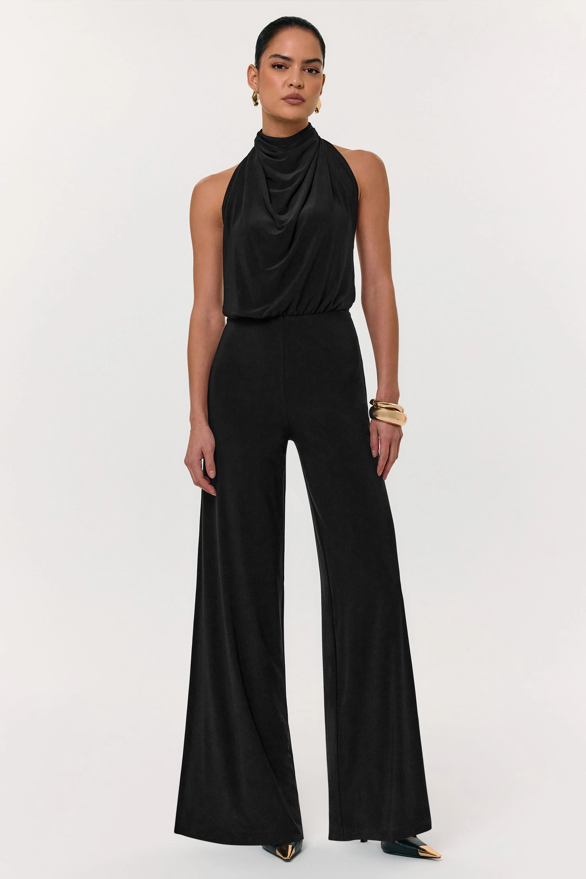 Asha | Black High-Neck Jumpsuit With Ruched Detail - Image 7