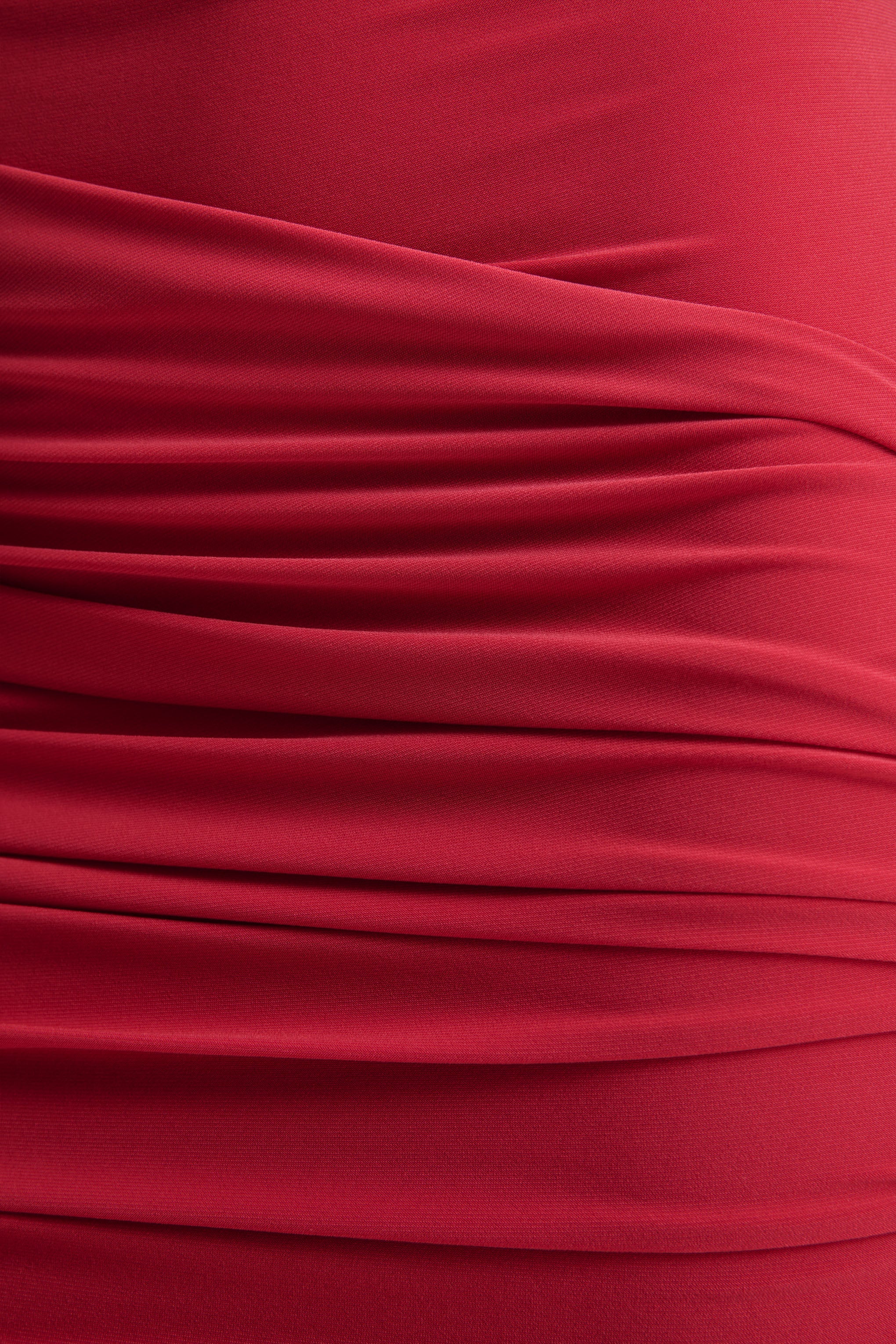 Aubrey | Red High-Neck Wrapped Mini Dress With Sash - Image 7