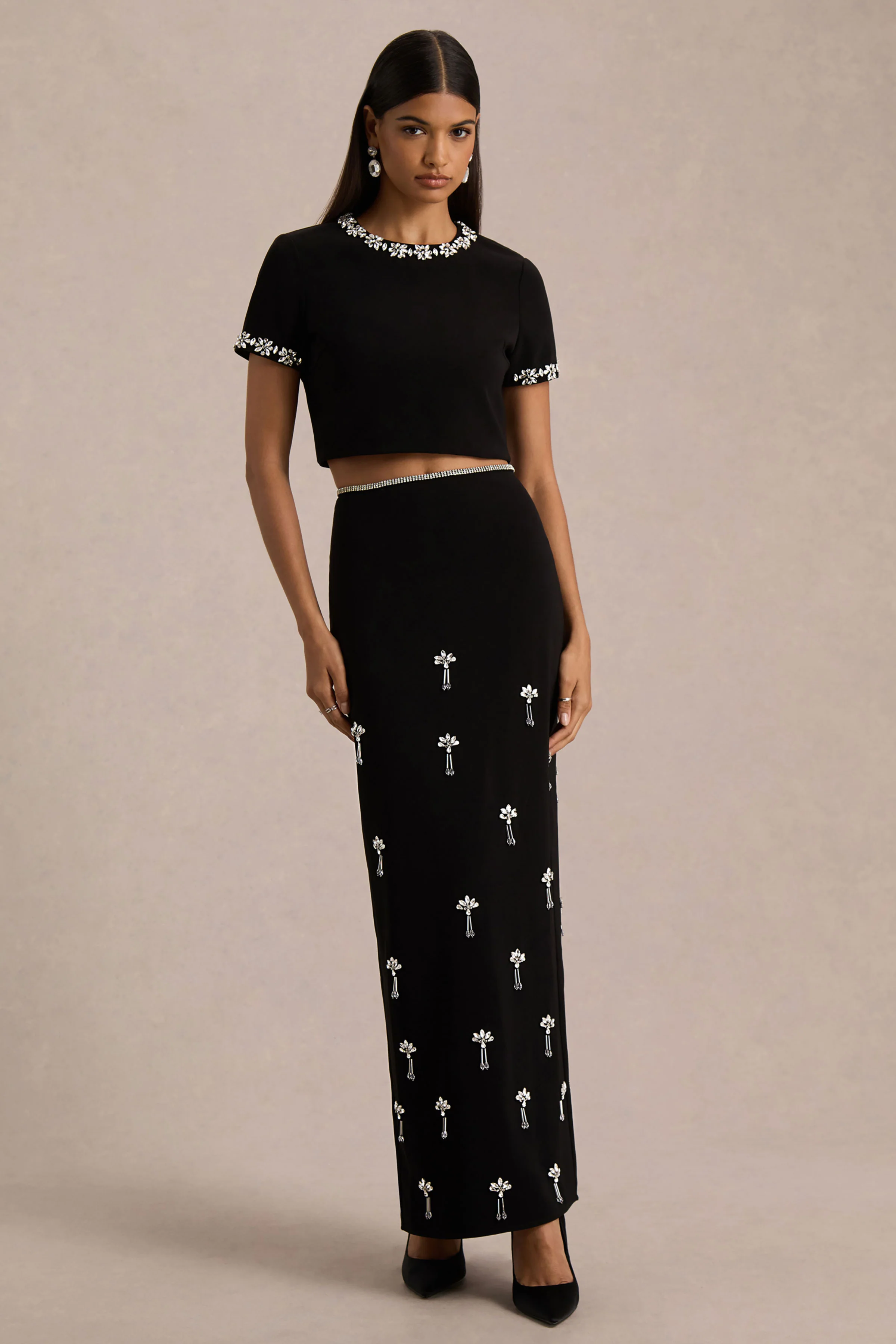 Aven | Black Hand-Embellished Maxi Skirt - Image 5