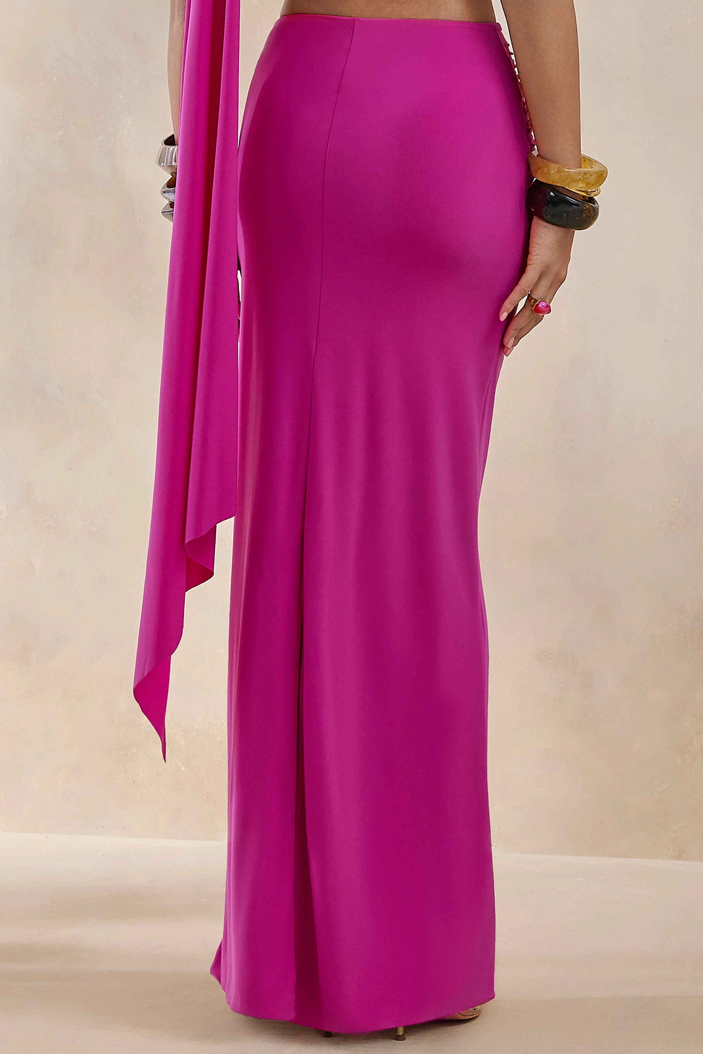 Azura | Hot Pink Wrap Maxi Skirt With Sash - Image 4