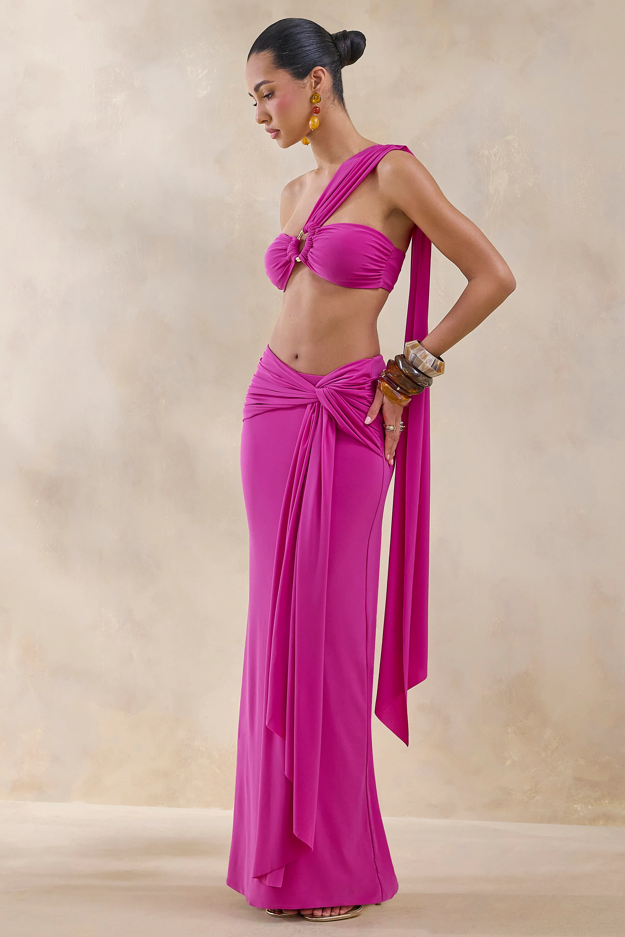 Azura | Hot Pink Wrap Maxi Skirt With Sash - Image 5