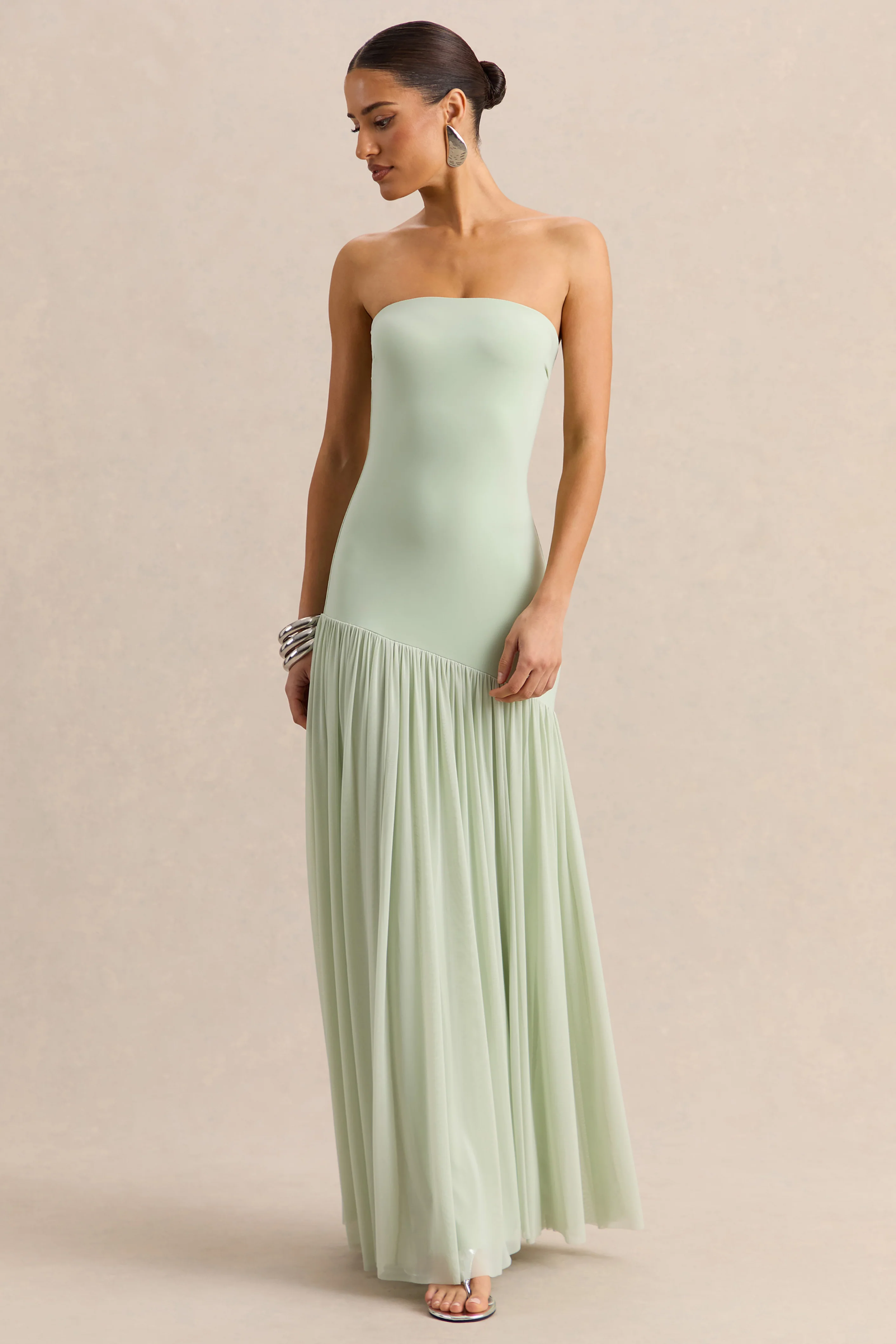 Bambi | Mint Bandeau Maxi Dress With Scarf-Detail - Image 5